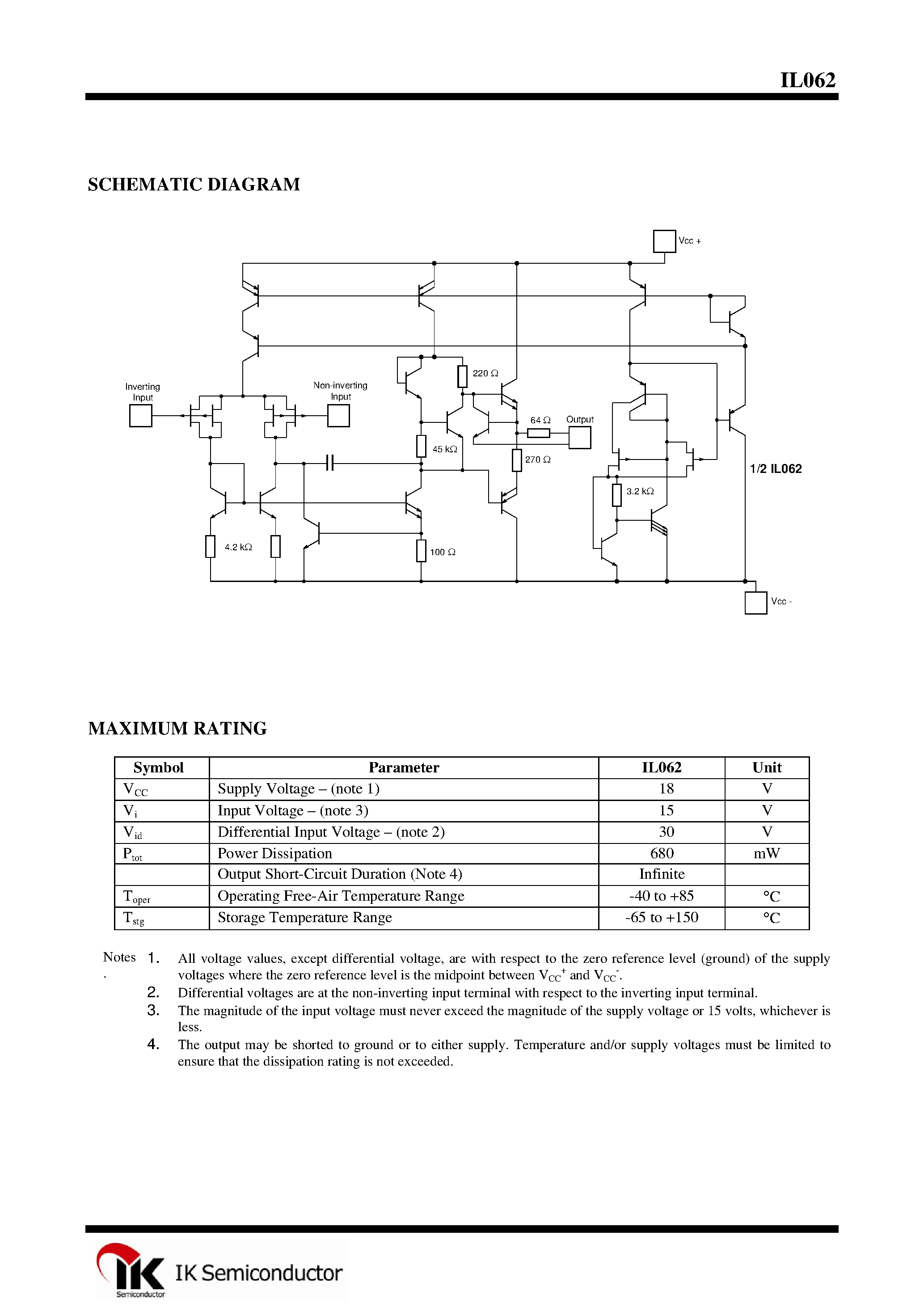 Datasheet IL062 - Low Power J-FET DUAL OPERATIONAL AMPLIFIERS page 2