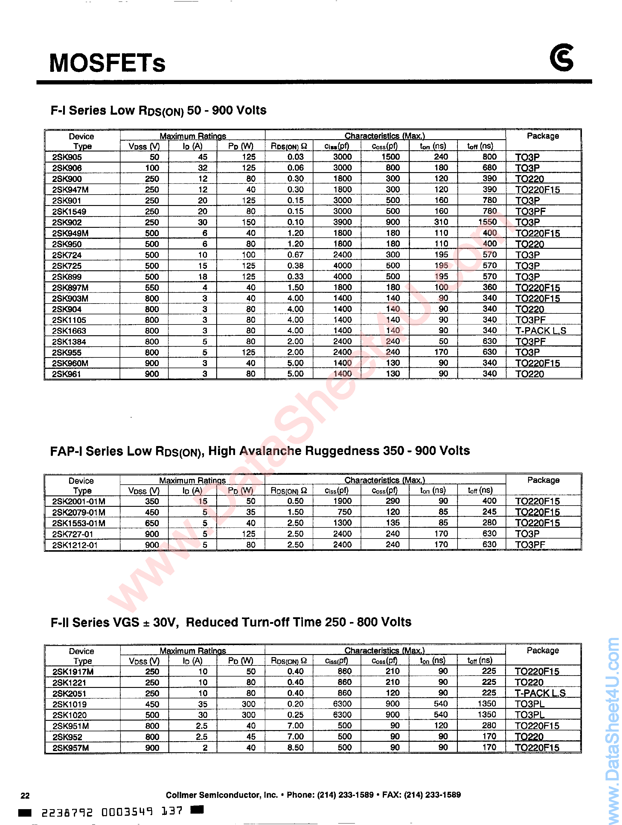 Datasheet 2SK1019 - (2SKxxxx) MOSFETs page 1