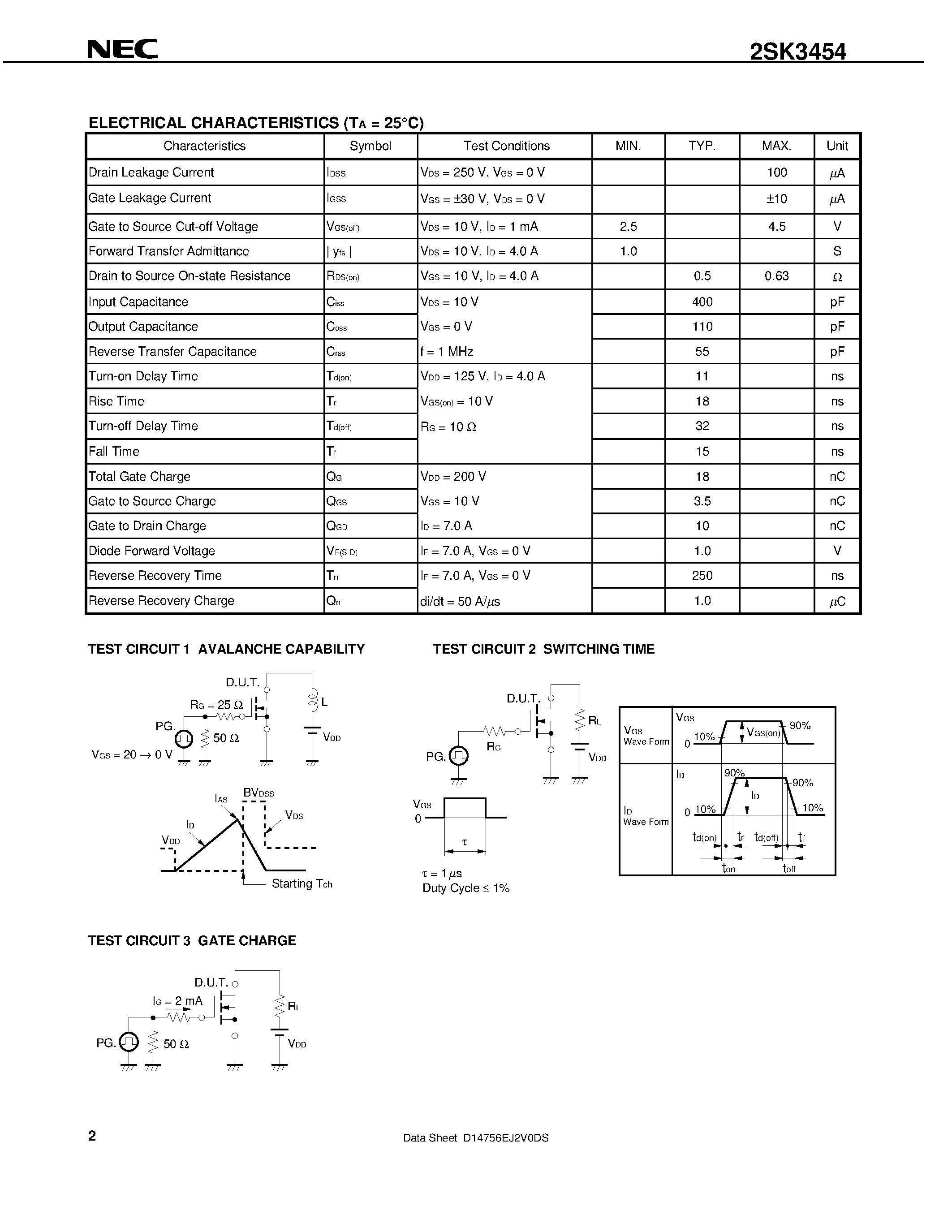 Datasheet 2SK3454 - SWITCHING N-CHANNEL POWER MOSFET INDUSTRIAL USE page 2