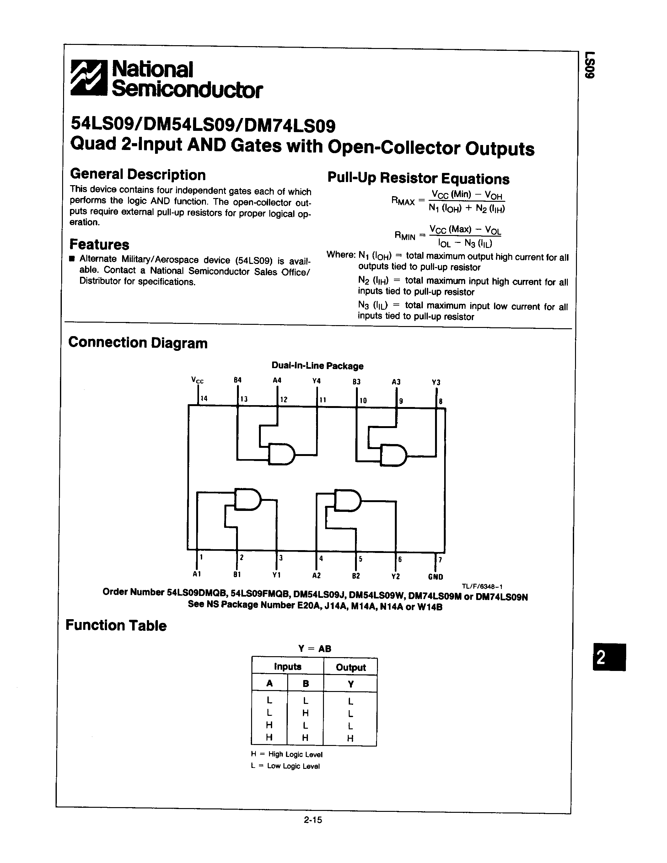 Даташит 54LS09 - QUAD 2-INPUT AND GATES WITH OPEN-COLLECTOR OUTPUTS страница 1