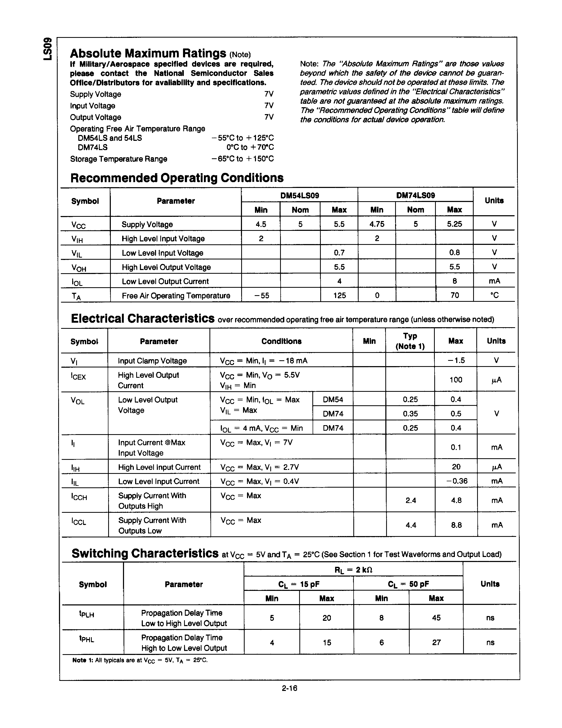 Datasheet 54LS09 - QUAD 2-INPUT AND GATES WITH OPEN-COLLECTOR OUTPUTS page 2