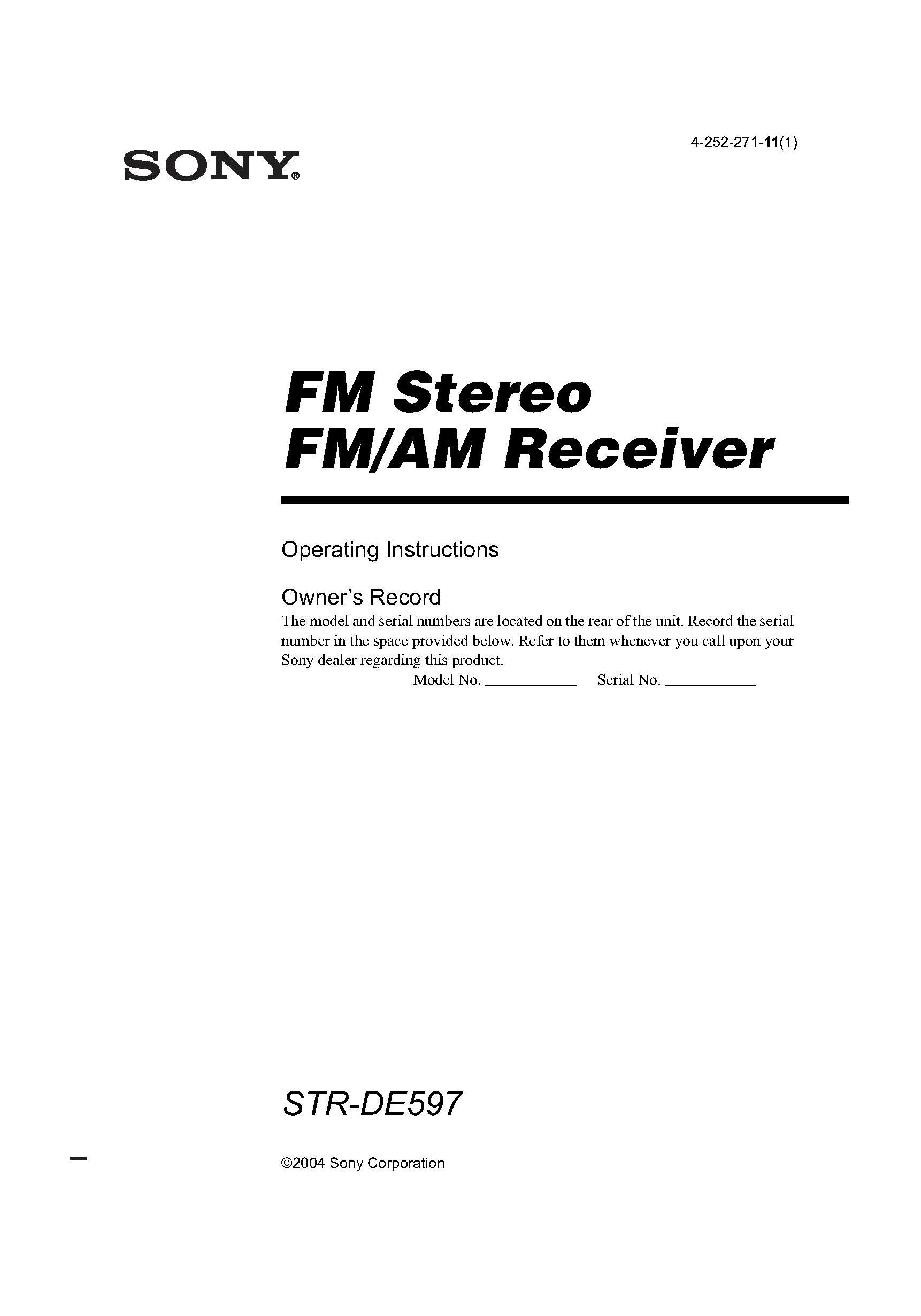 Даташит STRDE597 - FM/AM Stereo Receiver страница 1