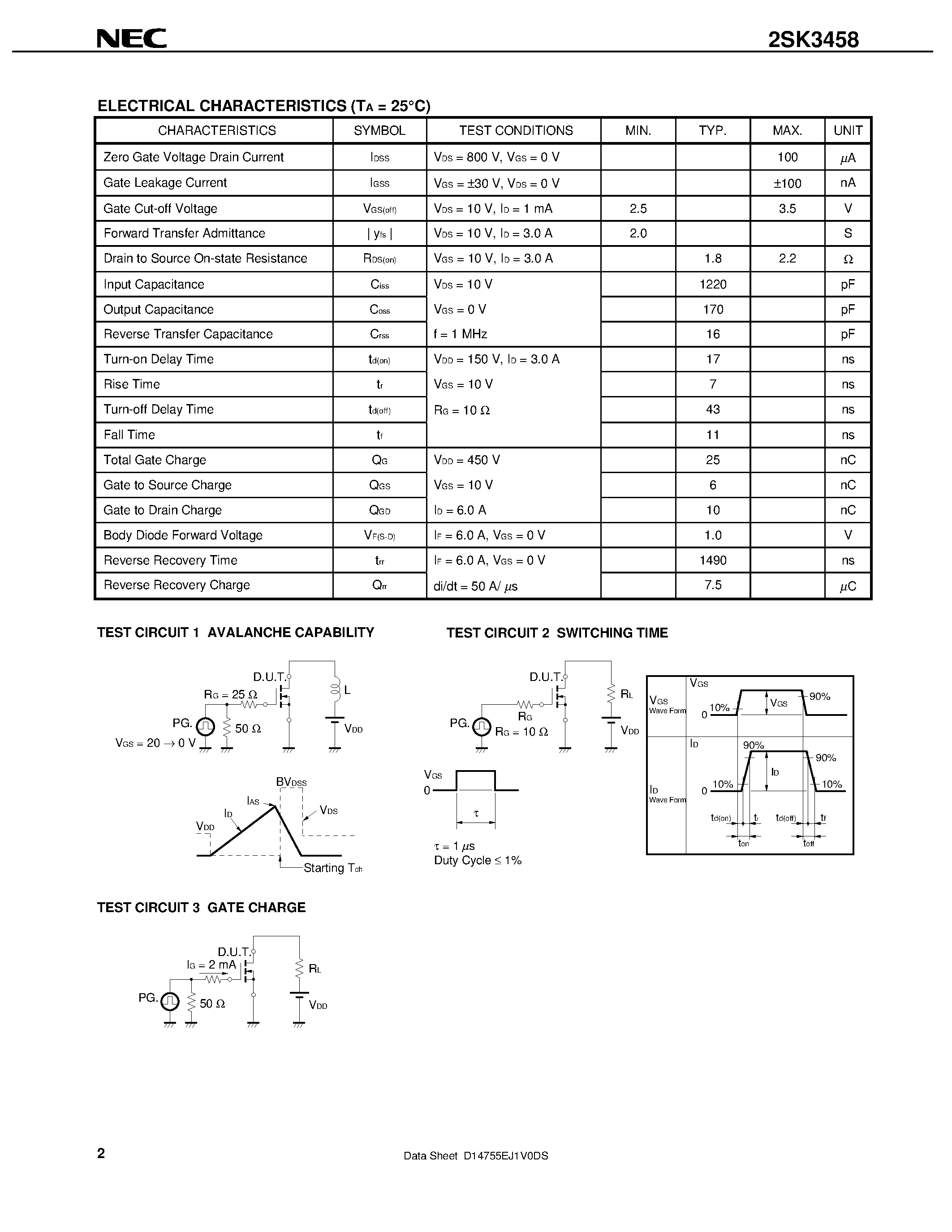 Datasheet 2SK3458 - SWITCHING N-CHANNEL POWER MOSFET page 2
