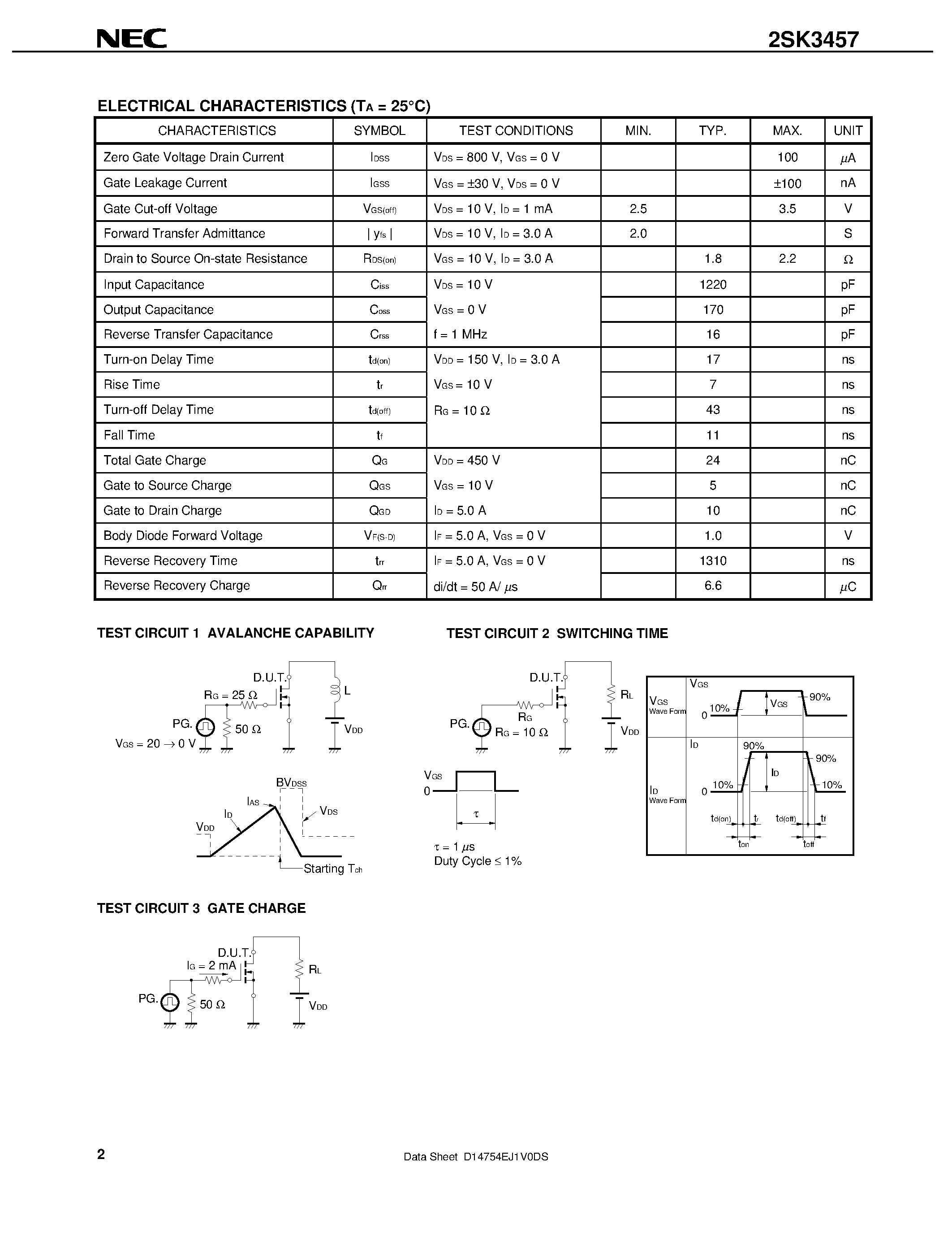 Datasheet 2SK3457 - SWITCHING N-CHANNEL POWER MOSFET page 2