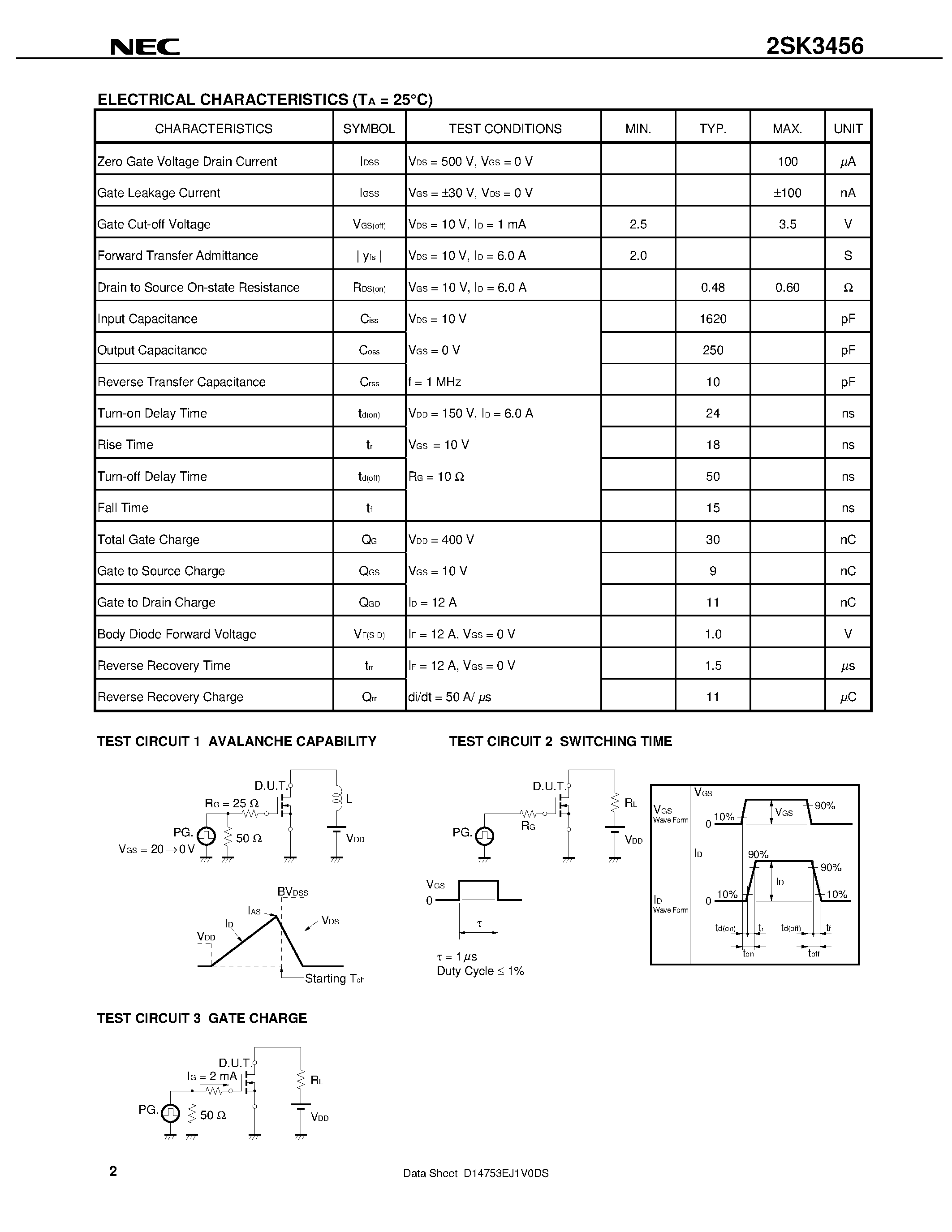 Datasheet 2SK3456 - SWITCHING N-CHANNEL POWER MOSFET page 2