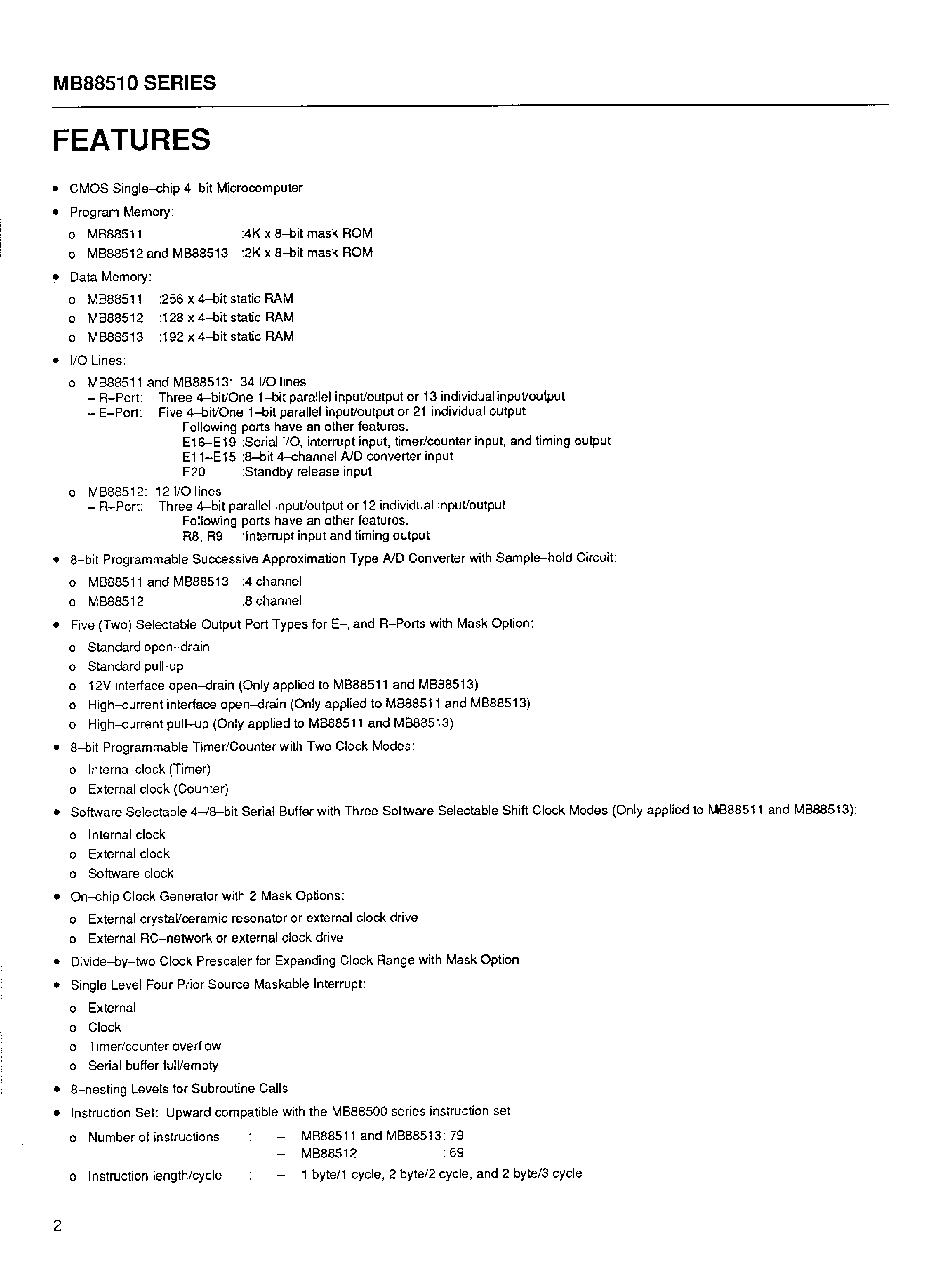 Datasheet MB88510 - (MB88510 Series) CMOS Single Chip 4-Bit Microcomputer page 2
