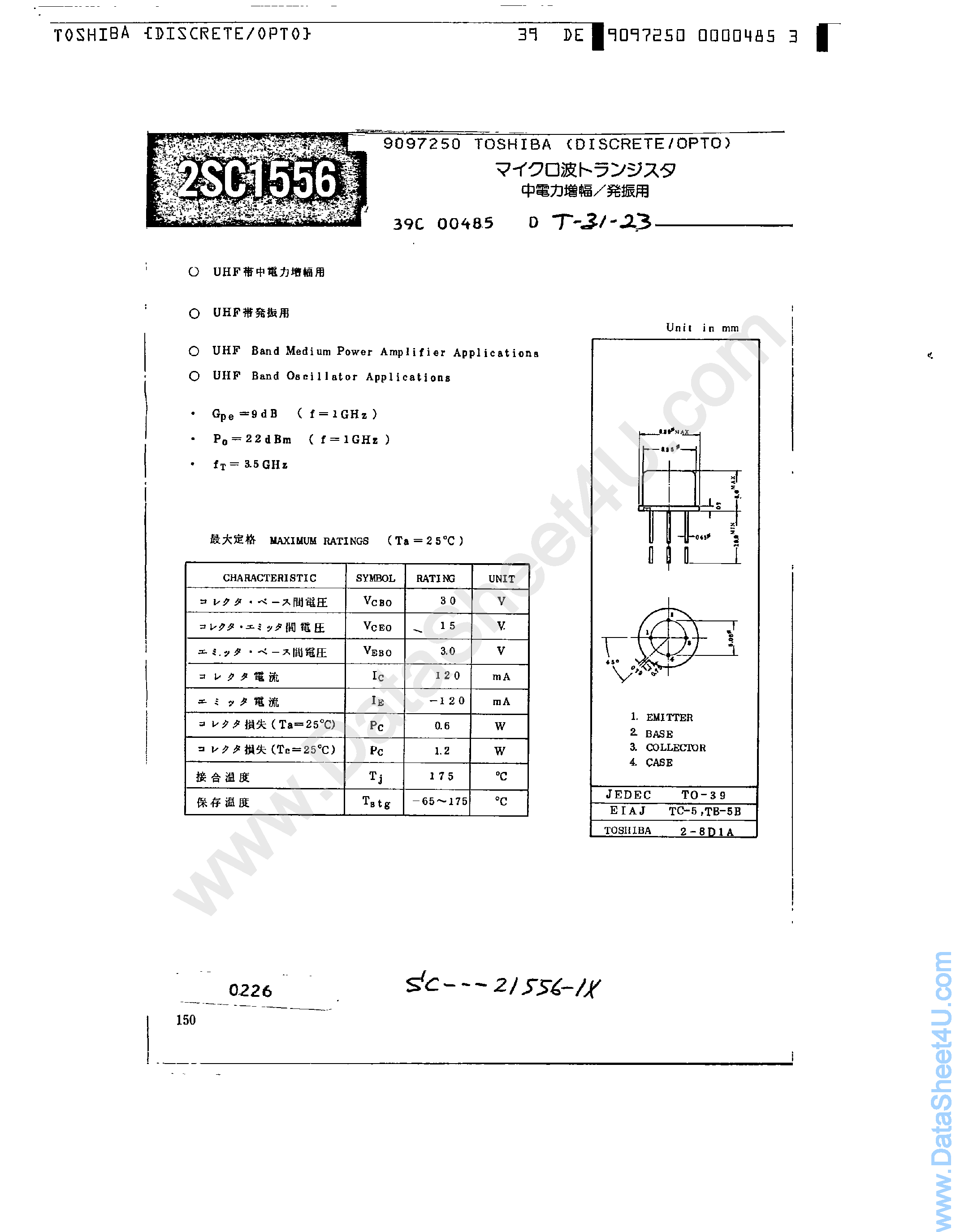 Datasheet 2SC1556 - Transistor page 1