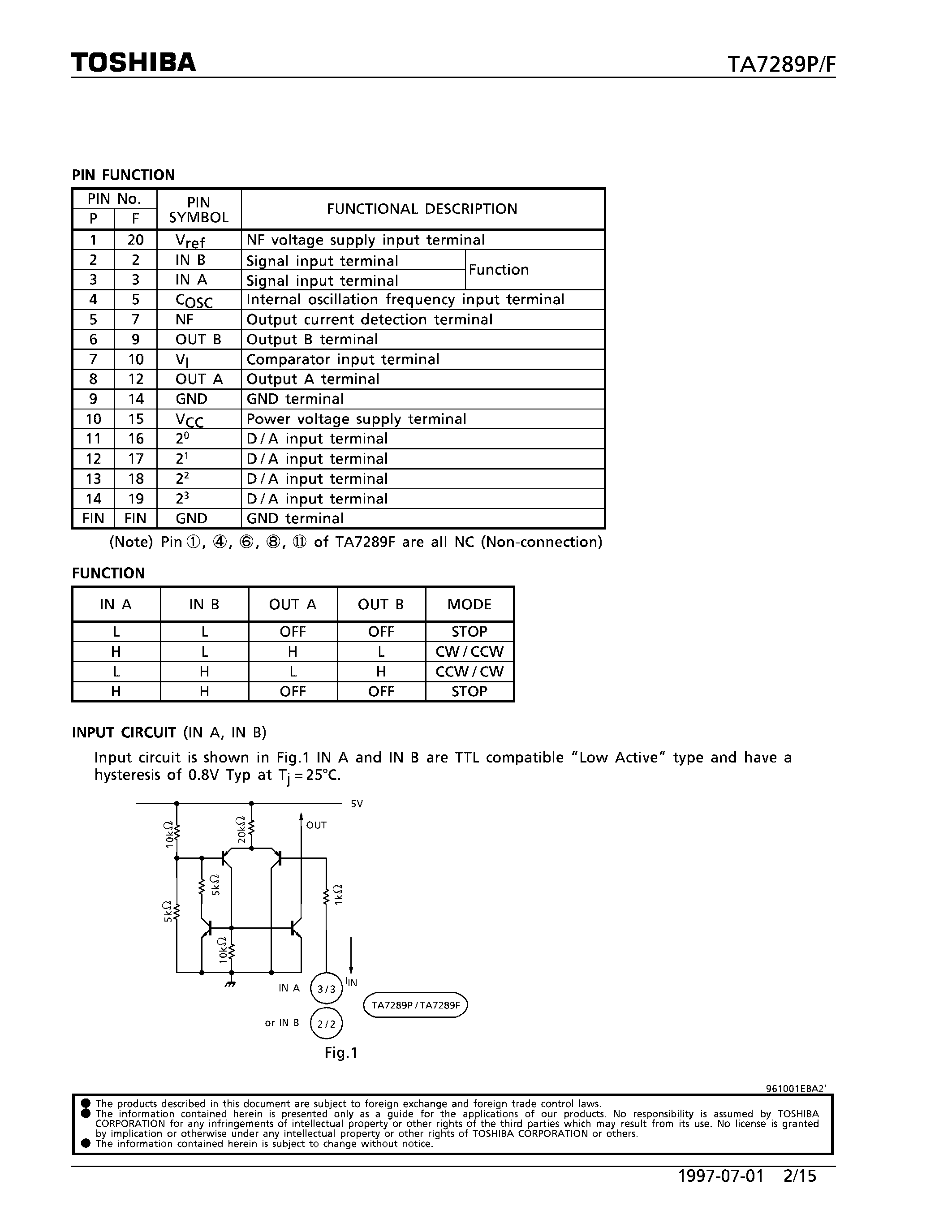 Даташит TA7289F - PWM STEPPING MOTOR DRIVER страница 2