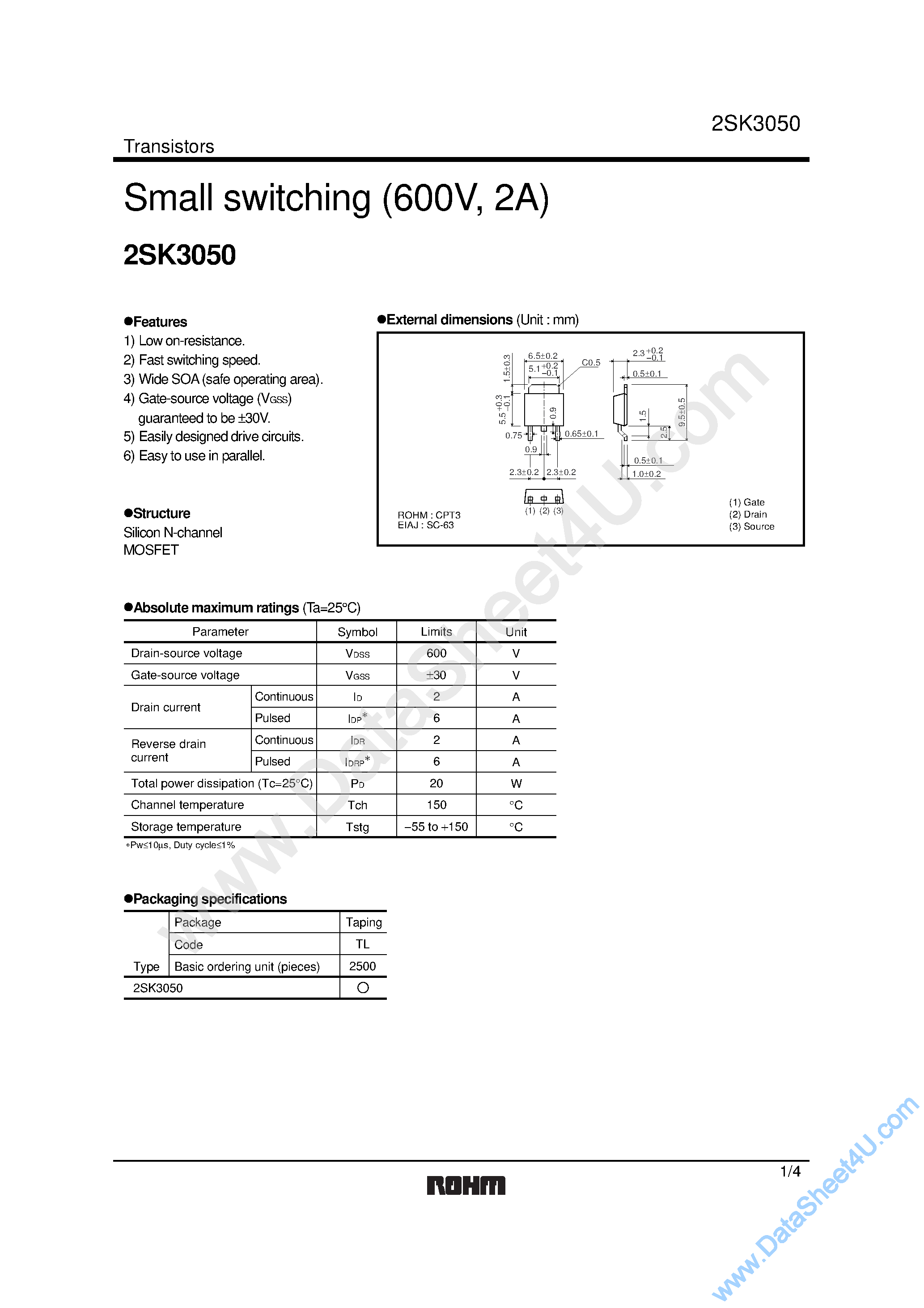 Даташит 2SK3050 - Small Switching страница 1