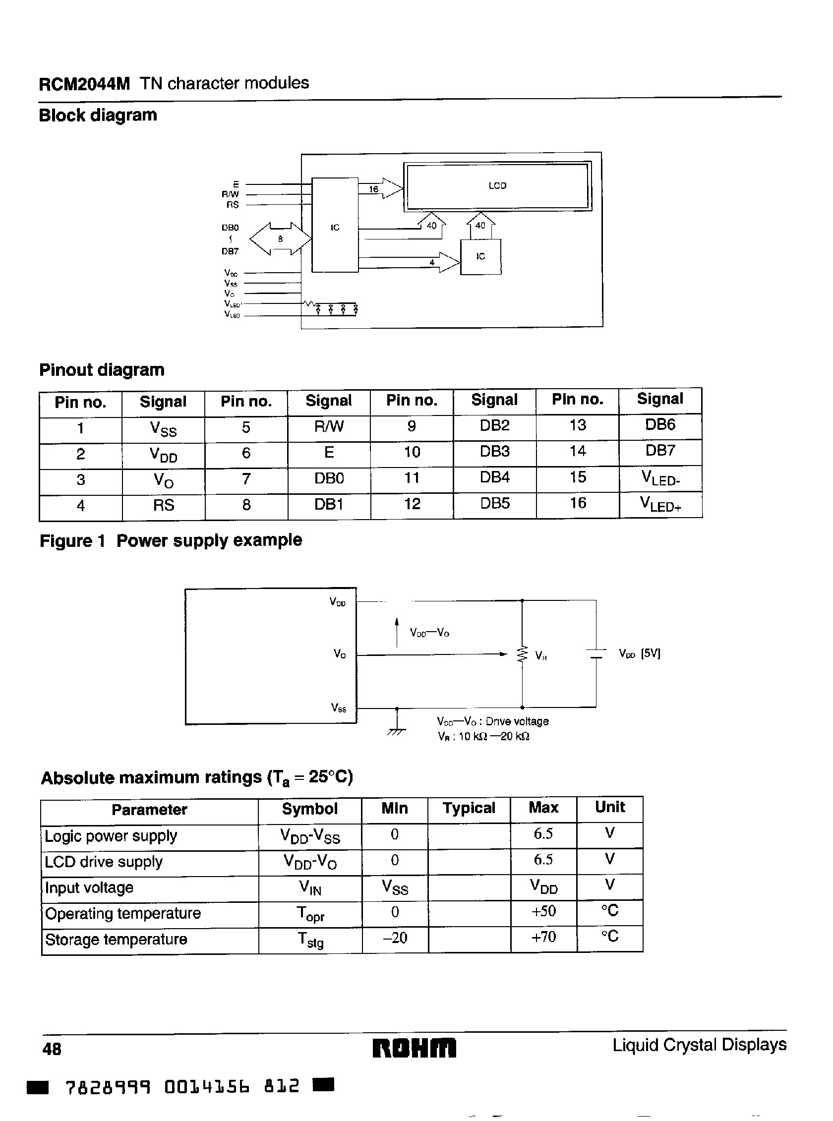 Datasheet RCM2044M - 16 x 2 Line / LED Backlit / Character Module page 2