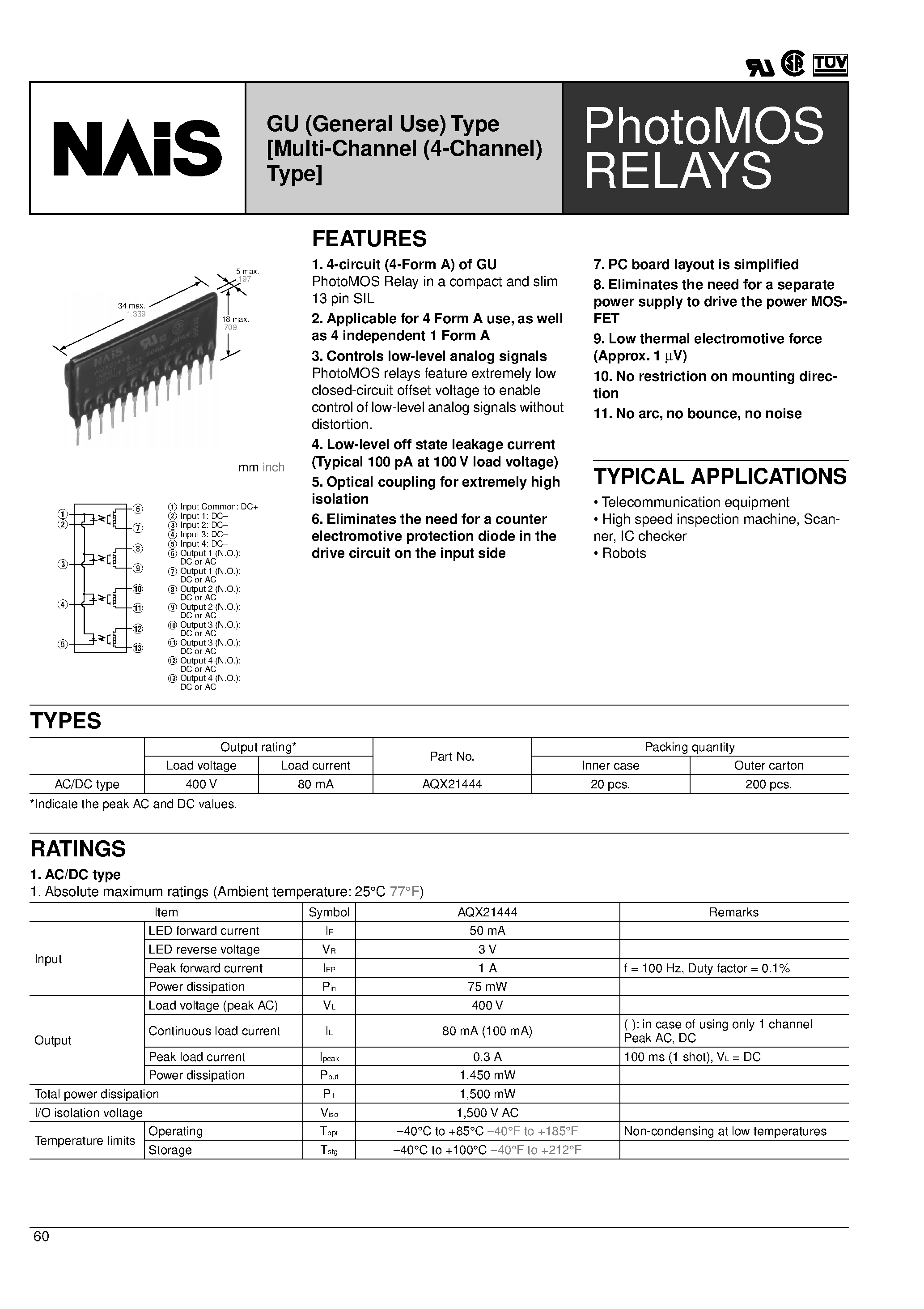 Datasheet AQX21444 - PhotoMOS RELAYS page 1