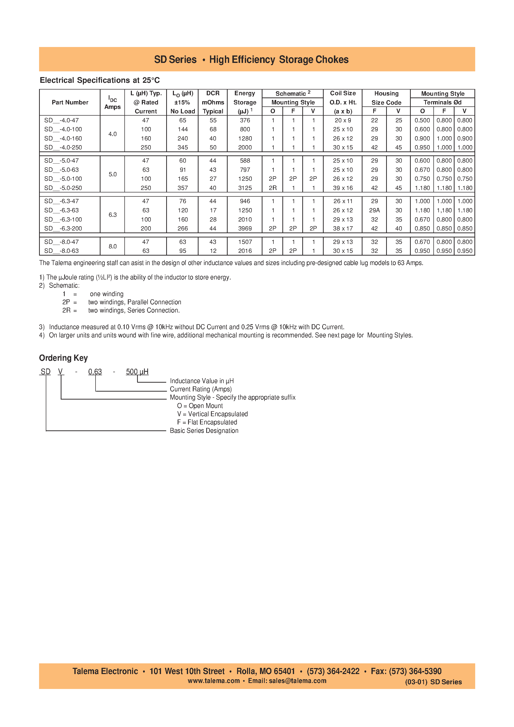 Datasheet SDF-0.63-1000 - (SD Series) High Efficiency Storage Chokes page 2