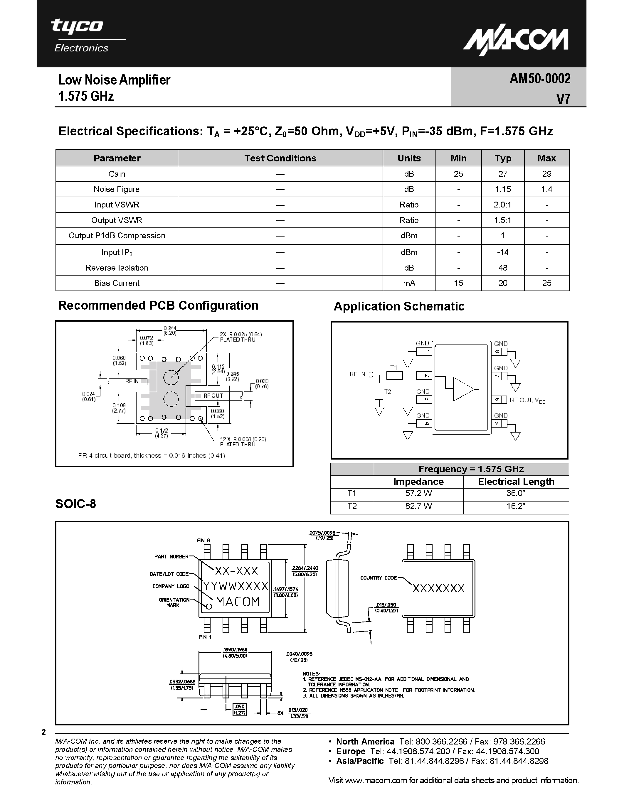Даташит на микросхему AM50-0002V7 страница 2 Даташит AM50-0002V7 - Low Noise Amplifier страница 2