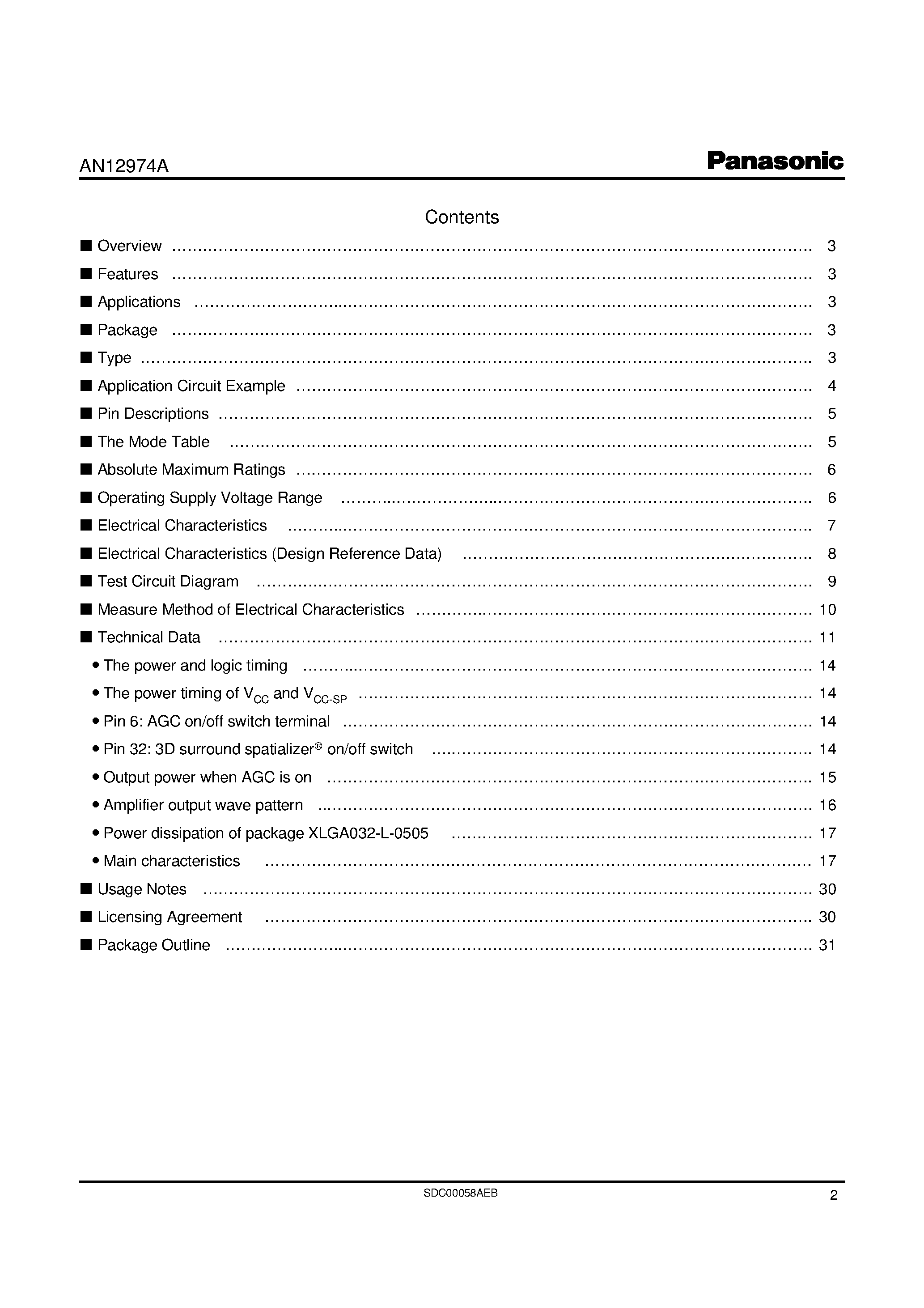 Даташит AN12974A - Stereo power amplifier with built-in AGC circuitry and SPATIALIZER страница 2