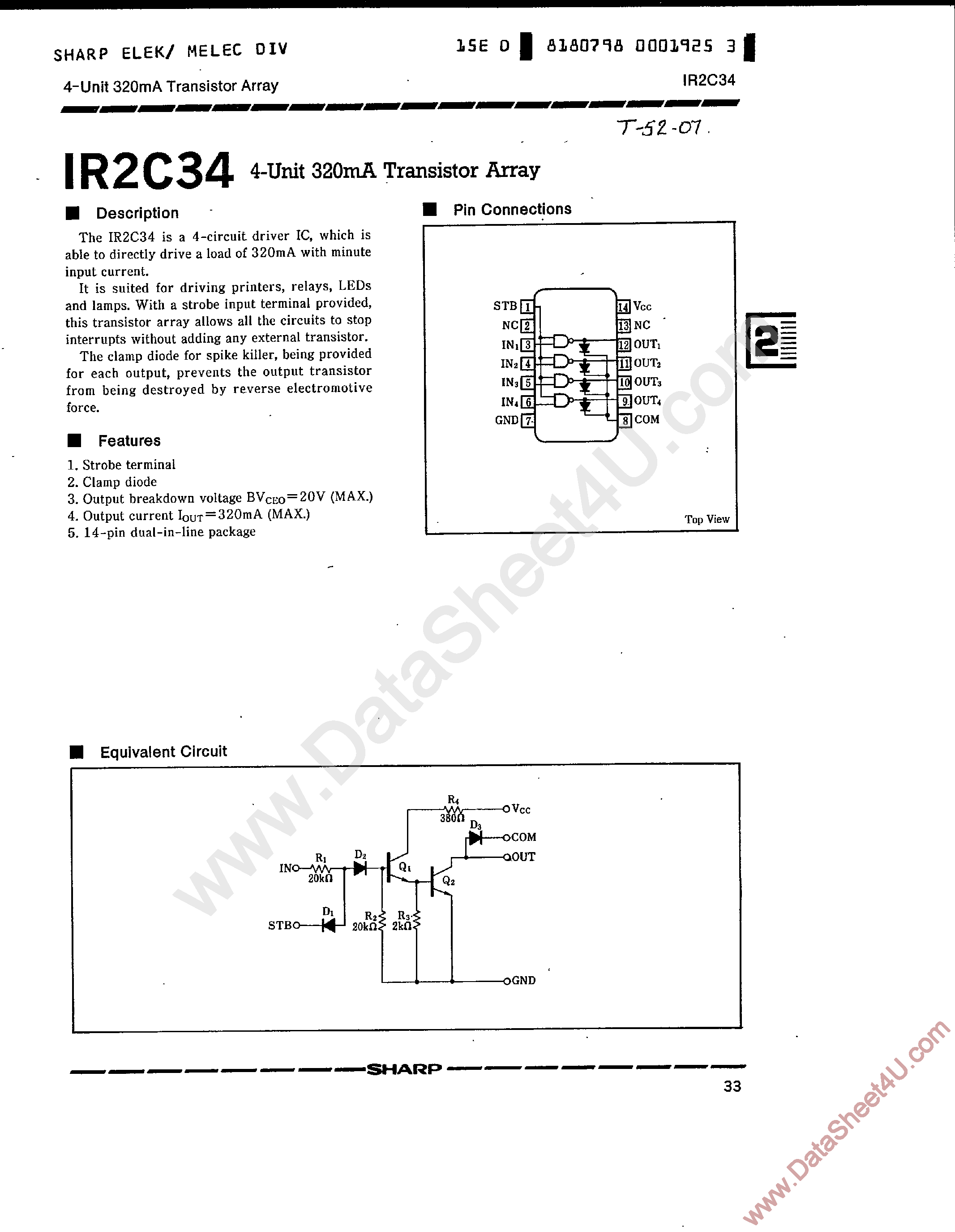 Даташит IR2C34 - 4-Unit 320mA Transistor Array страница 1