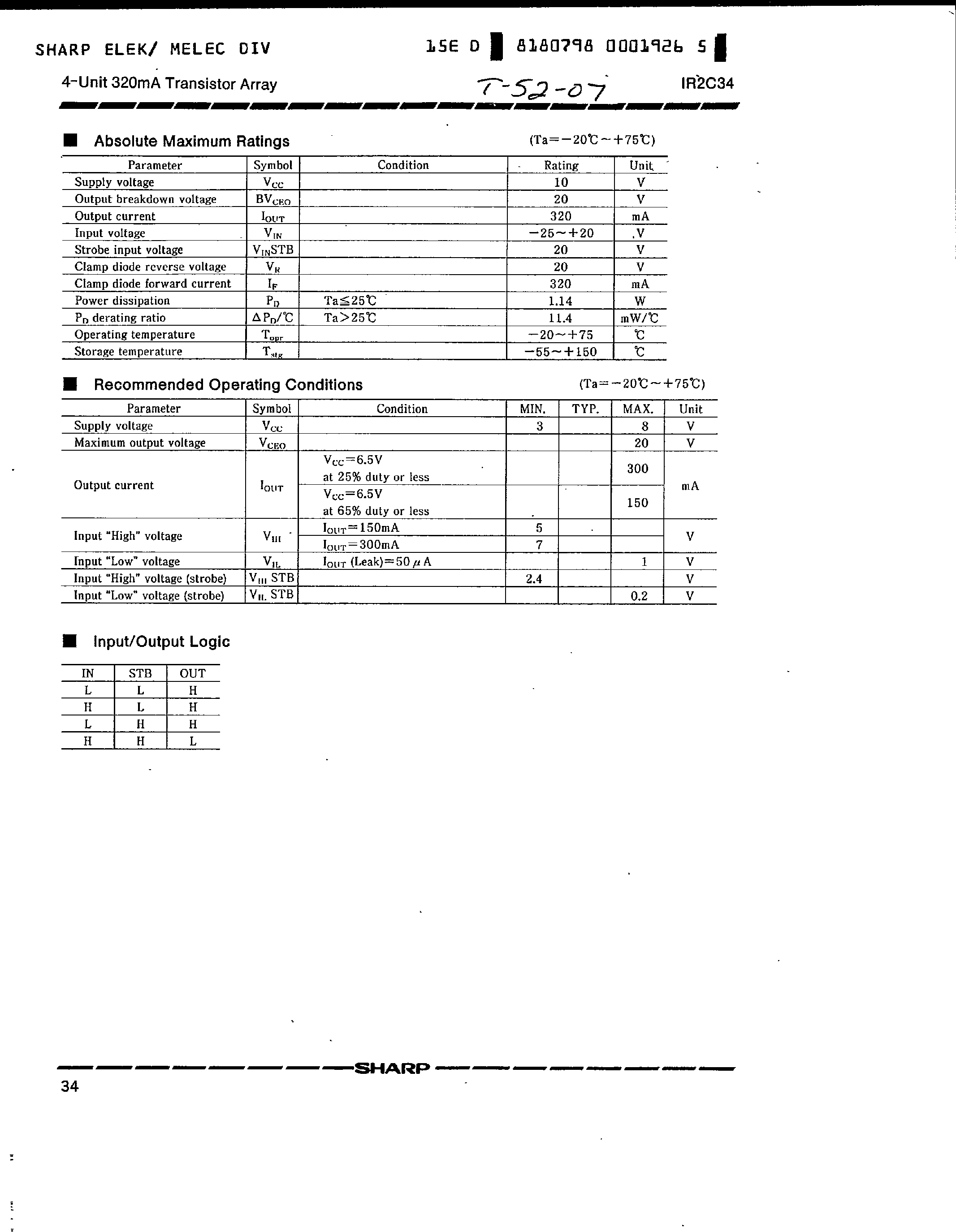 Даташит IR2C34 - 4-Unit 320mA Transistor Array страница 2