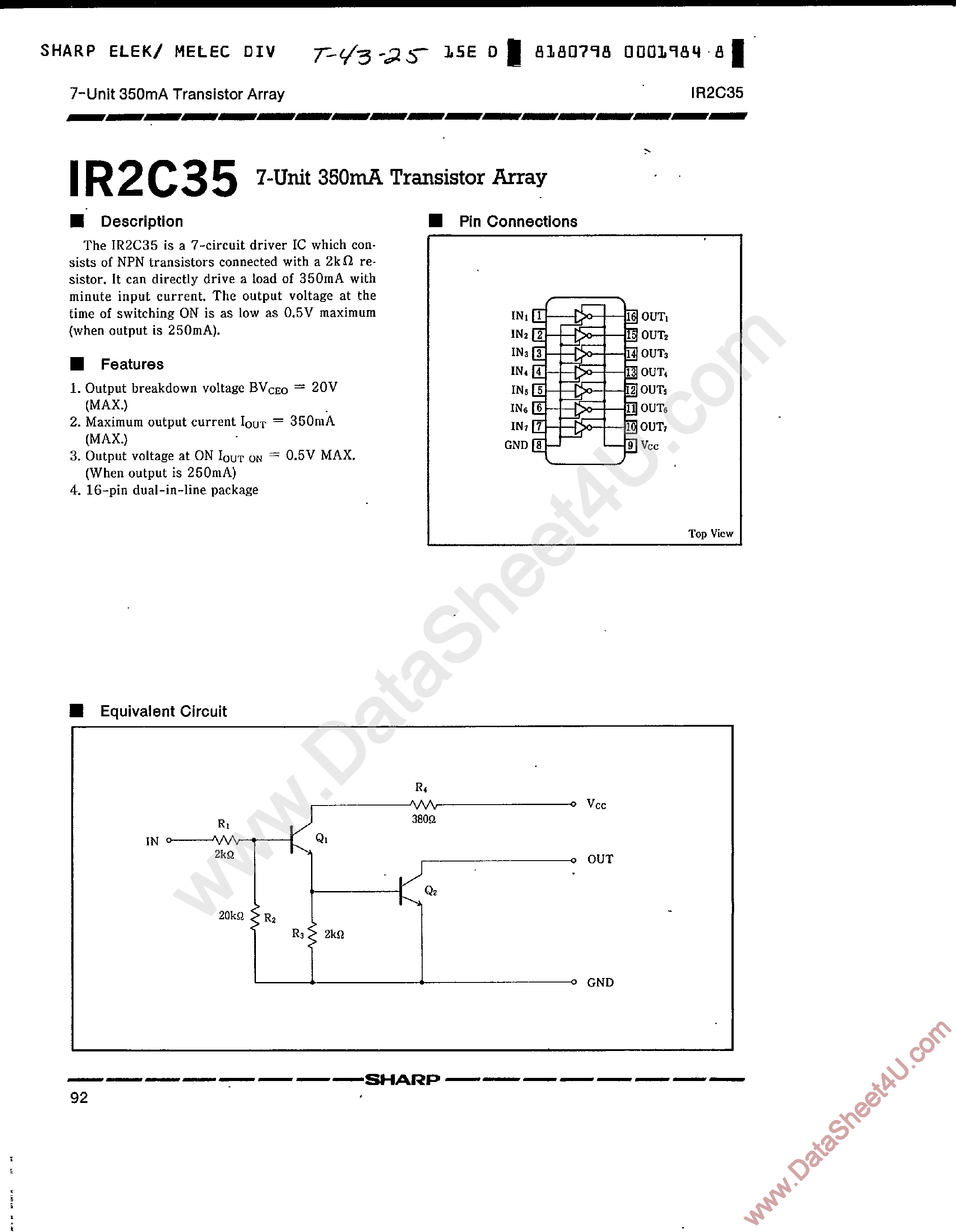 Datasheet IR2C35 page 1 Datasheet IR2C35 - 7-Unit 350mA Transistor Array page 1