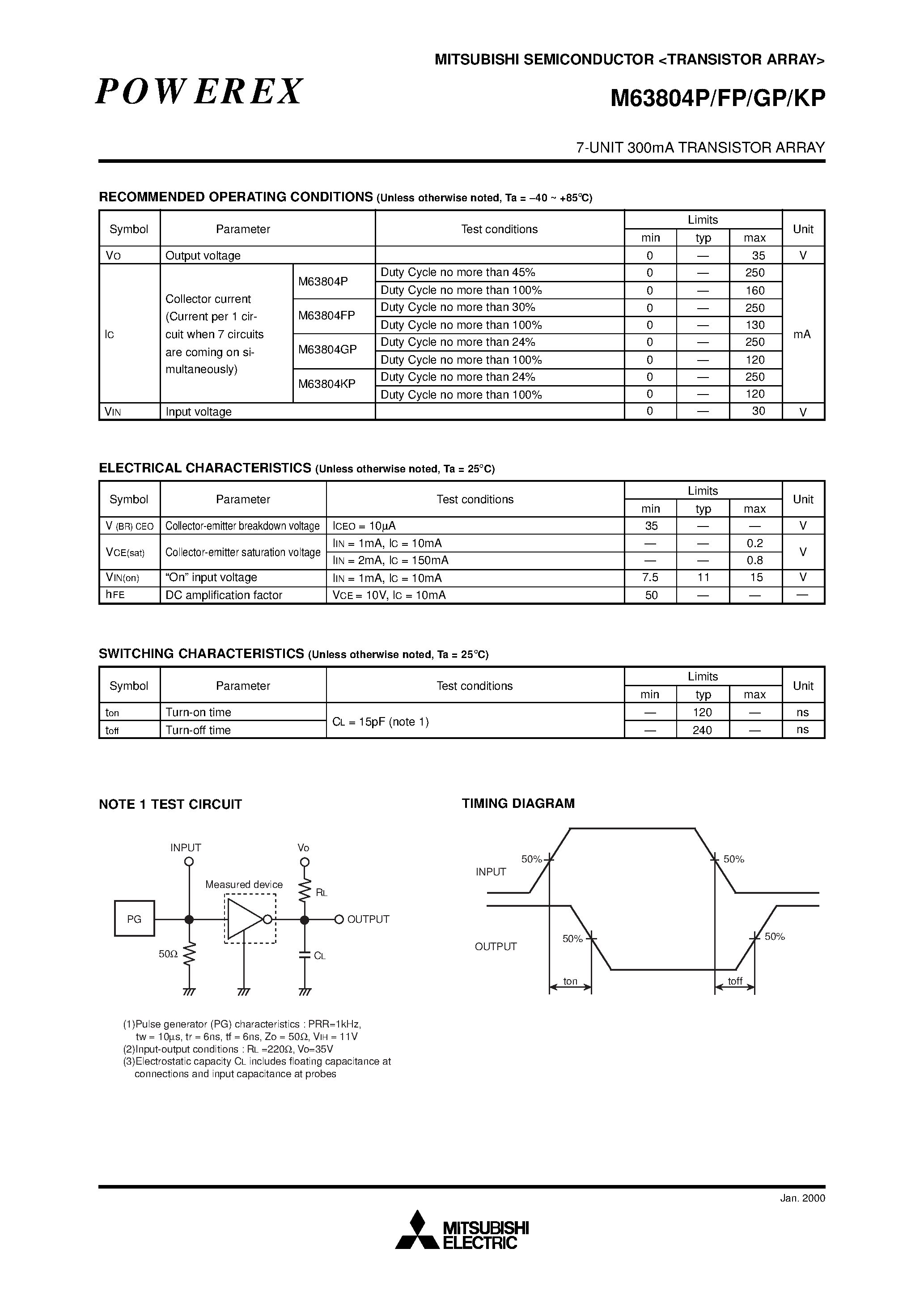 Даташит на микросхему M63804FP страница 2 Даташит M63804FP - (M63804xx) 7-Unit 300mA Transistor Array страница 2