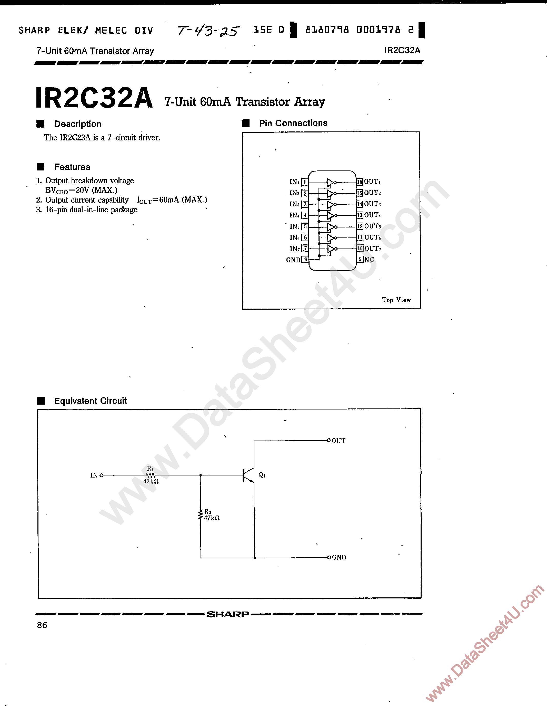 Datasheet IR2C32A - 7-Unit 120mA Transistor Array page 1