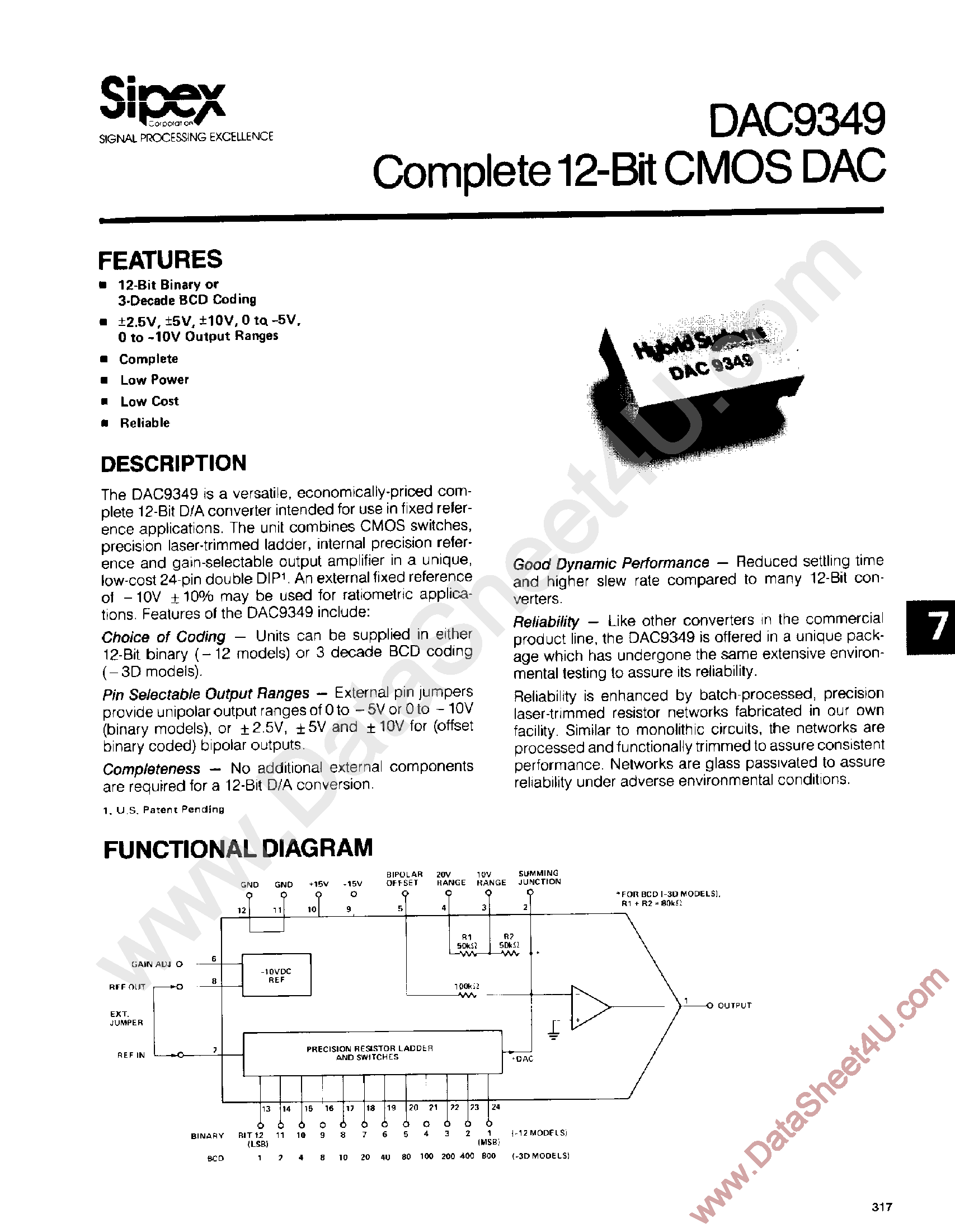 Datasheet DAC9349 page 1 Datasheet DAC9349 - Complete 12-Bit CMOS DAC page 1