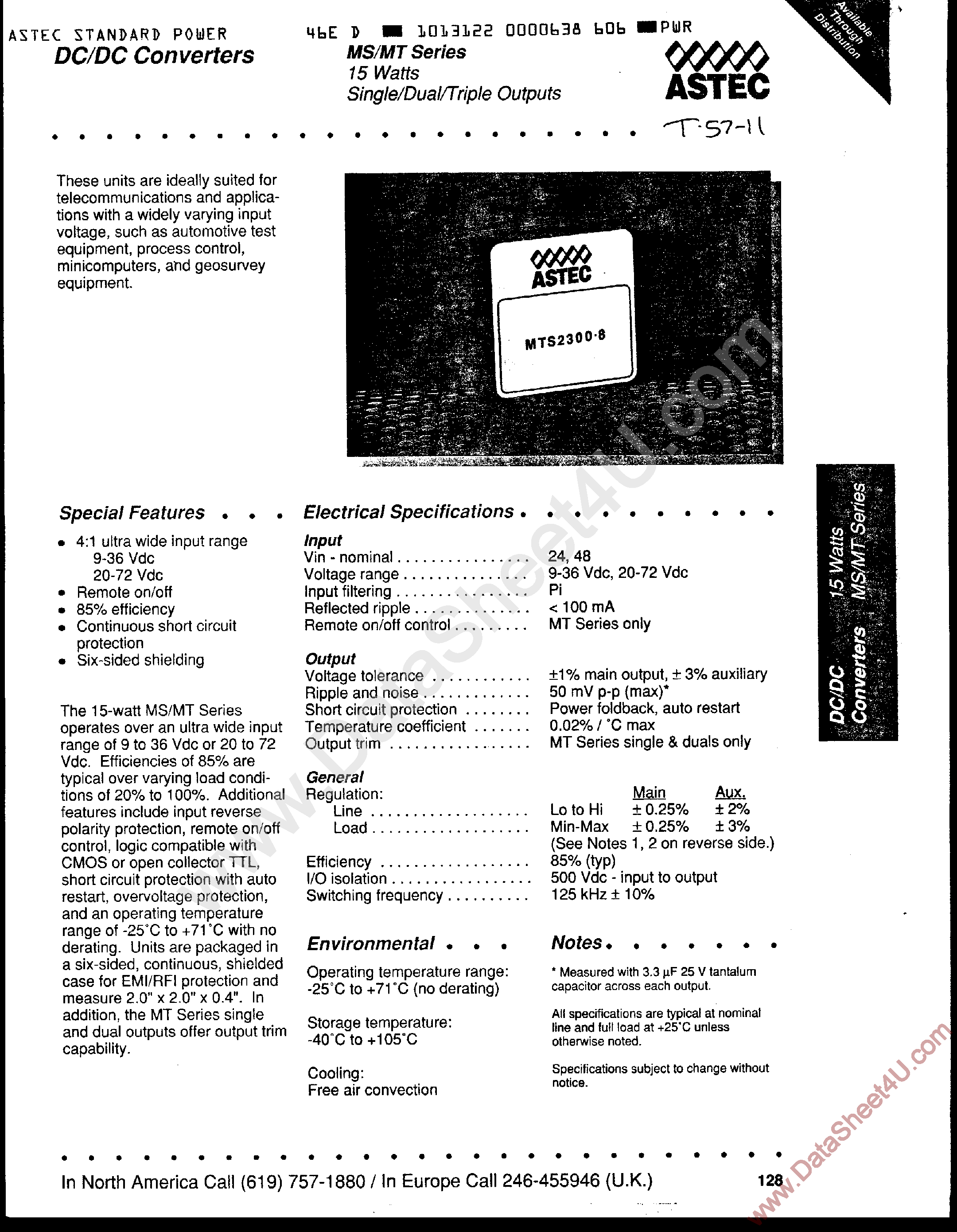 Даташит на микросхему MTD3125-8 страница 1 Даташит MTD3125-8 - (MT Series) DC/DC Converters страница 1