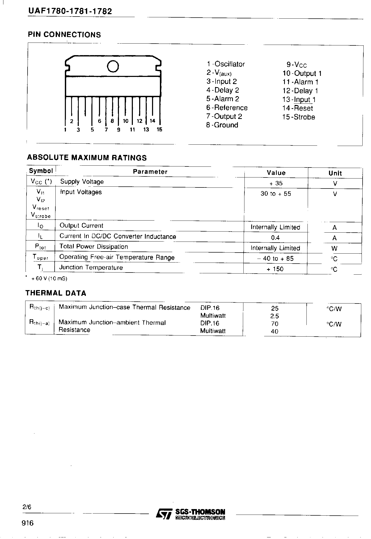 Datasheet UAF1780 - (UAF1780 - UAF1782) DUAL 2A LOW DROP OUT INTELLIGENT POWER SWITCH page 2
