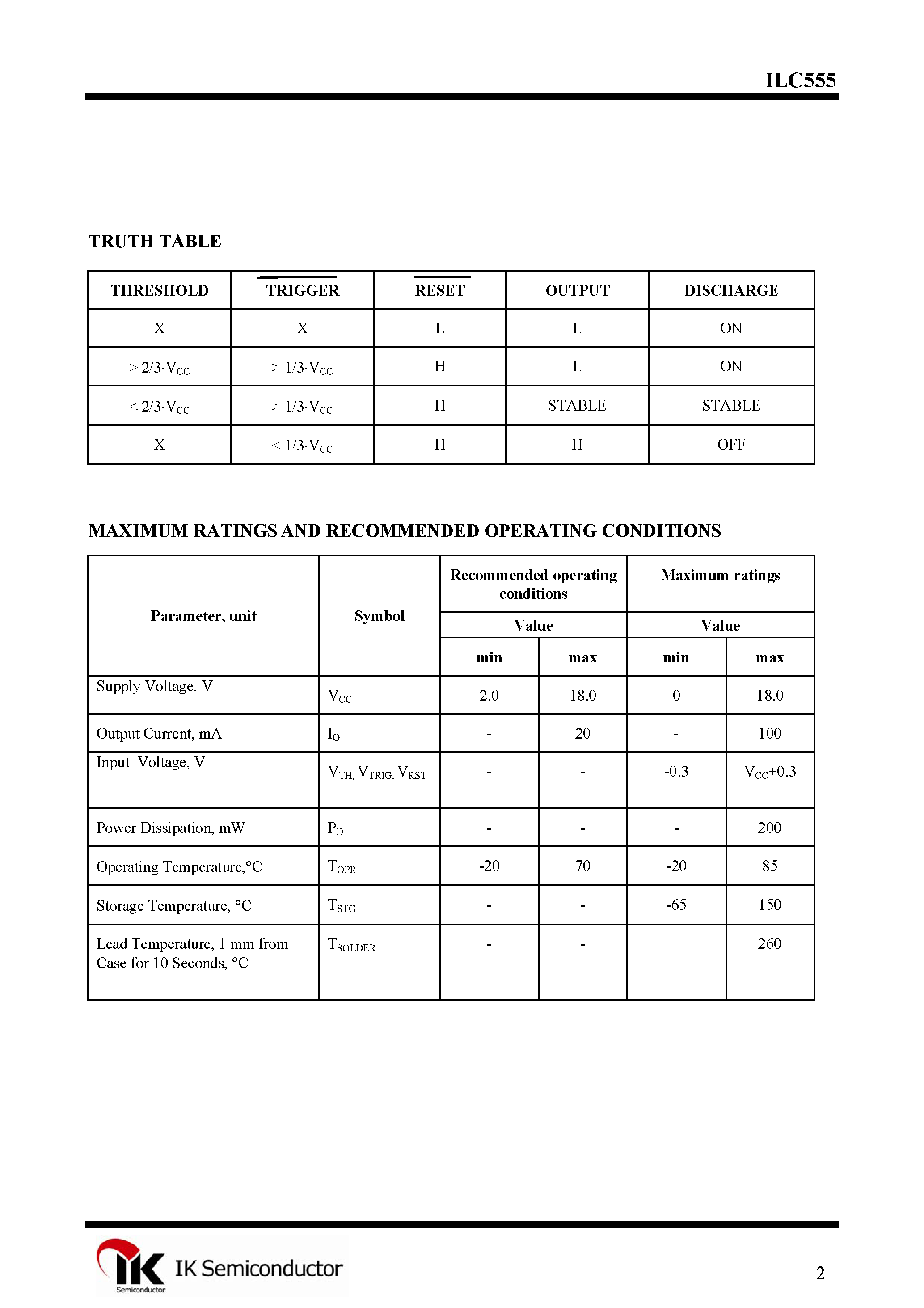 Даташит на микросхему ILC555 страница 2 Даташит ILC555 - Timer страница 2