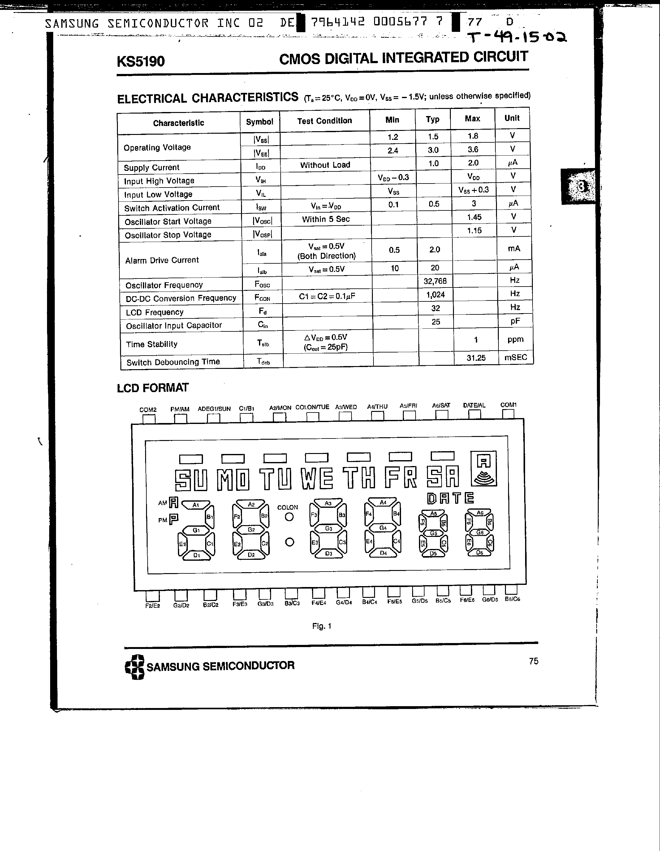 Datasheet KS5190 - 6 Function 6 Digital Alarm-Chronograph Duplexed LCD page 2