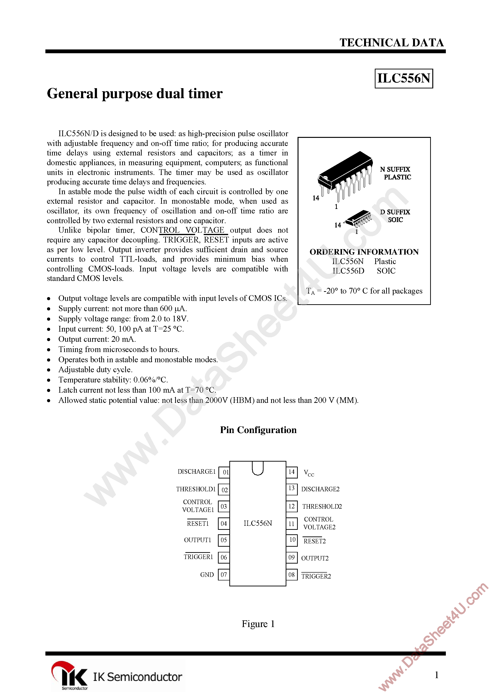 Даташит на микросхему ILC556N страница 1 Даташит ILC556N - Dual Timer страница 1