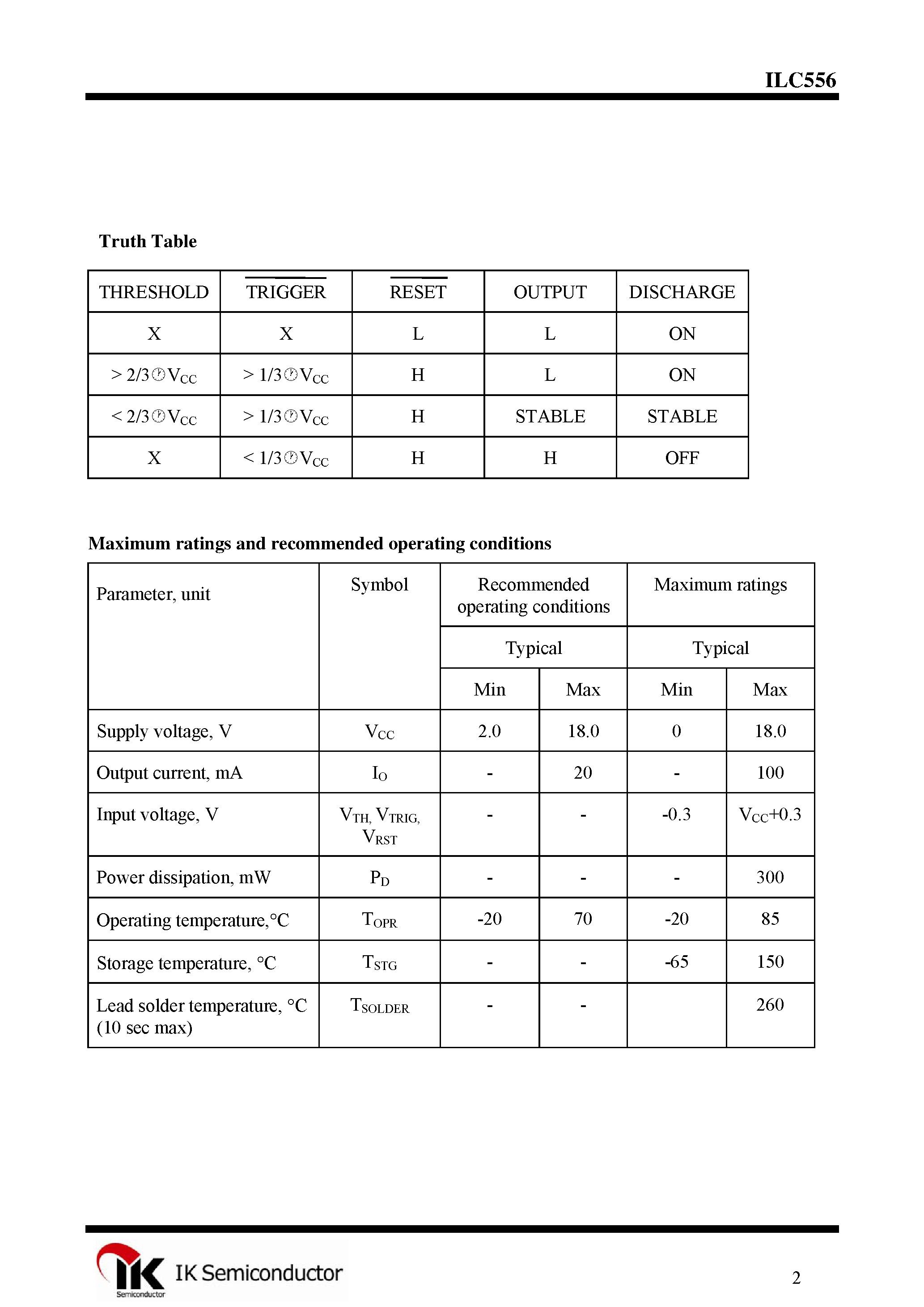 Даташит на микросхему ILC556N страница 2 Даташит ILC556N - Dual Timer страница 2