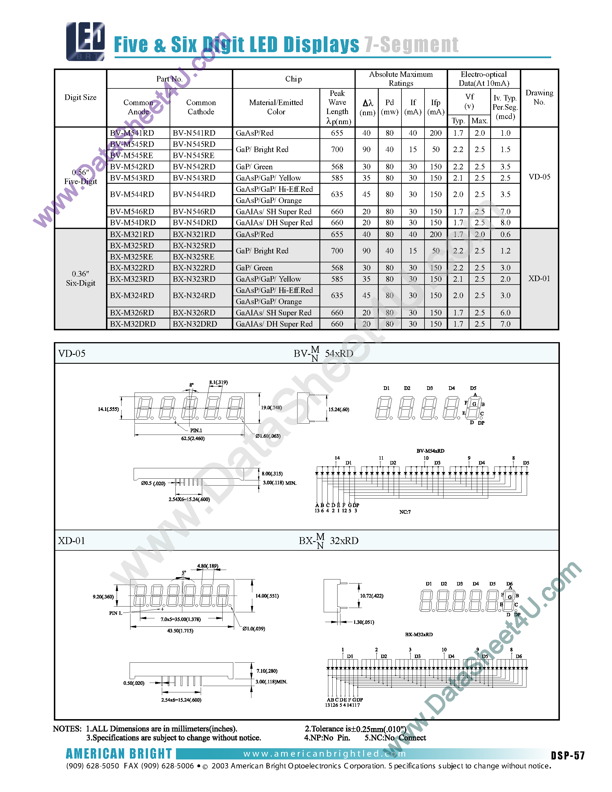 Datasheet BX-M321RD - (BX-Mxxx) 5 & 6 Digital LED Displays page 1
