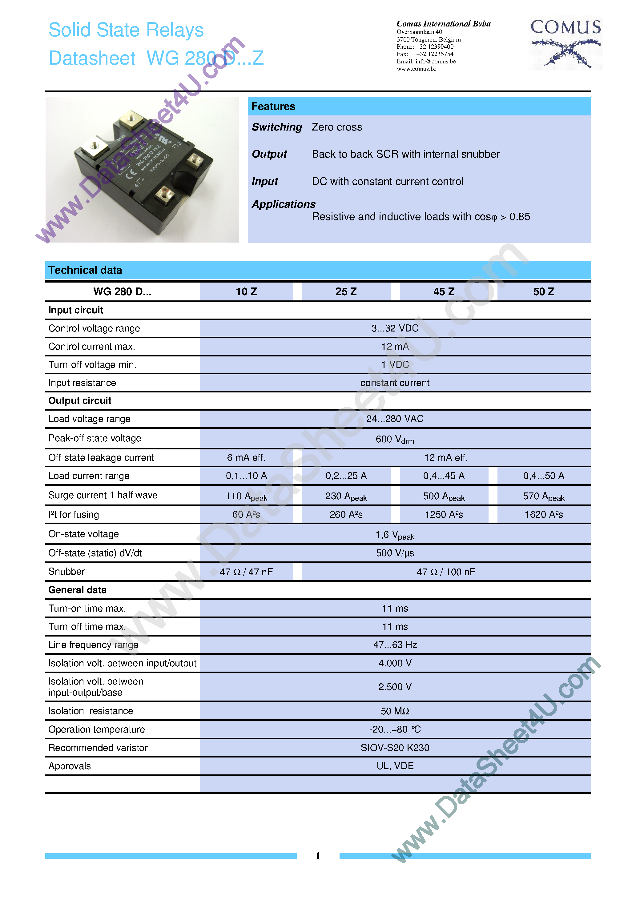 Datasheet WG480 - Soild State Relays page 1