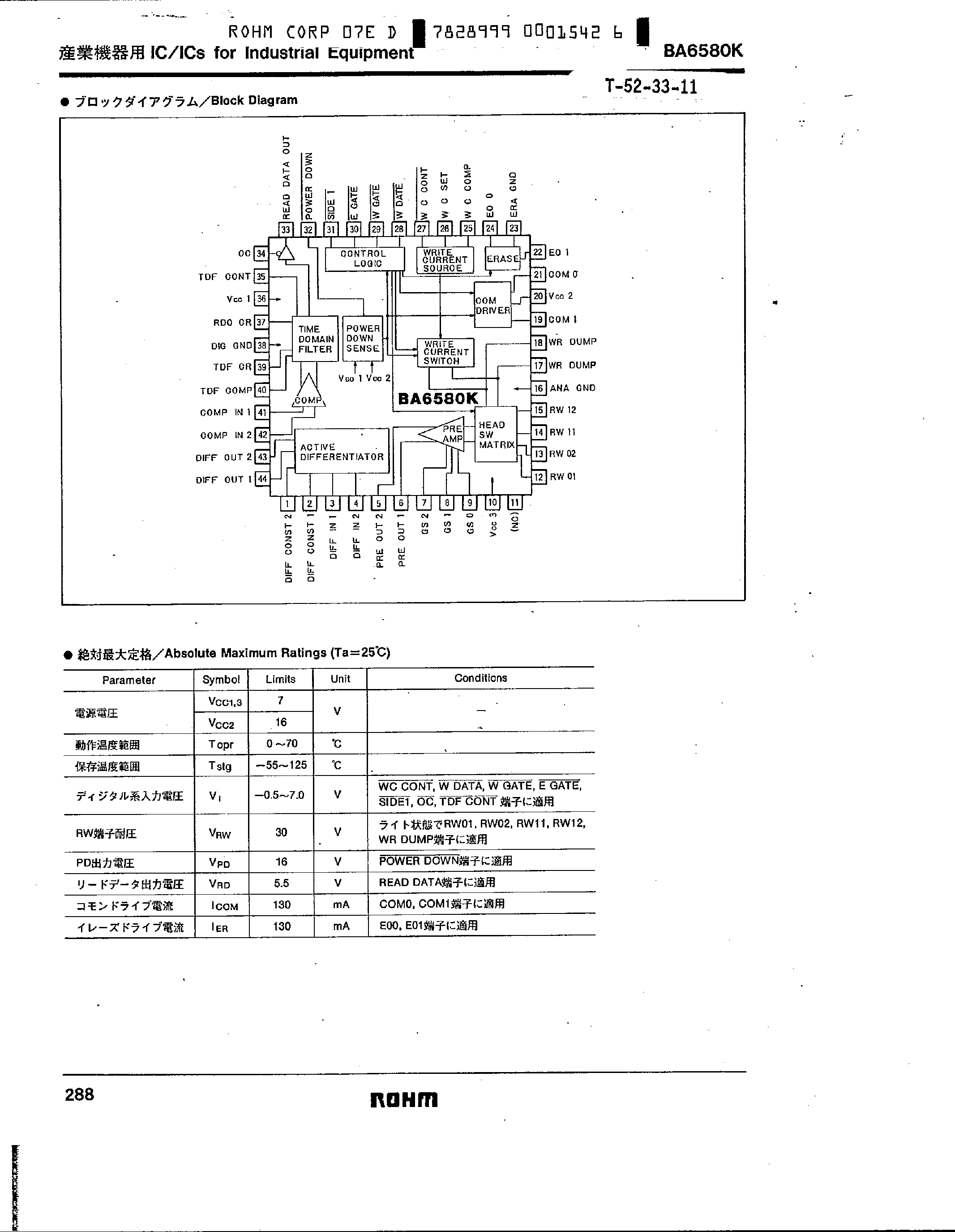 Datasheet BA6580K page 2 Datasheet BA6580K - Read/Write Amplifier for FDD page 2