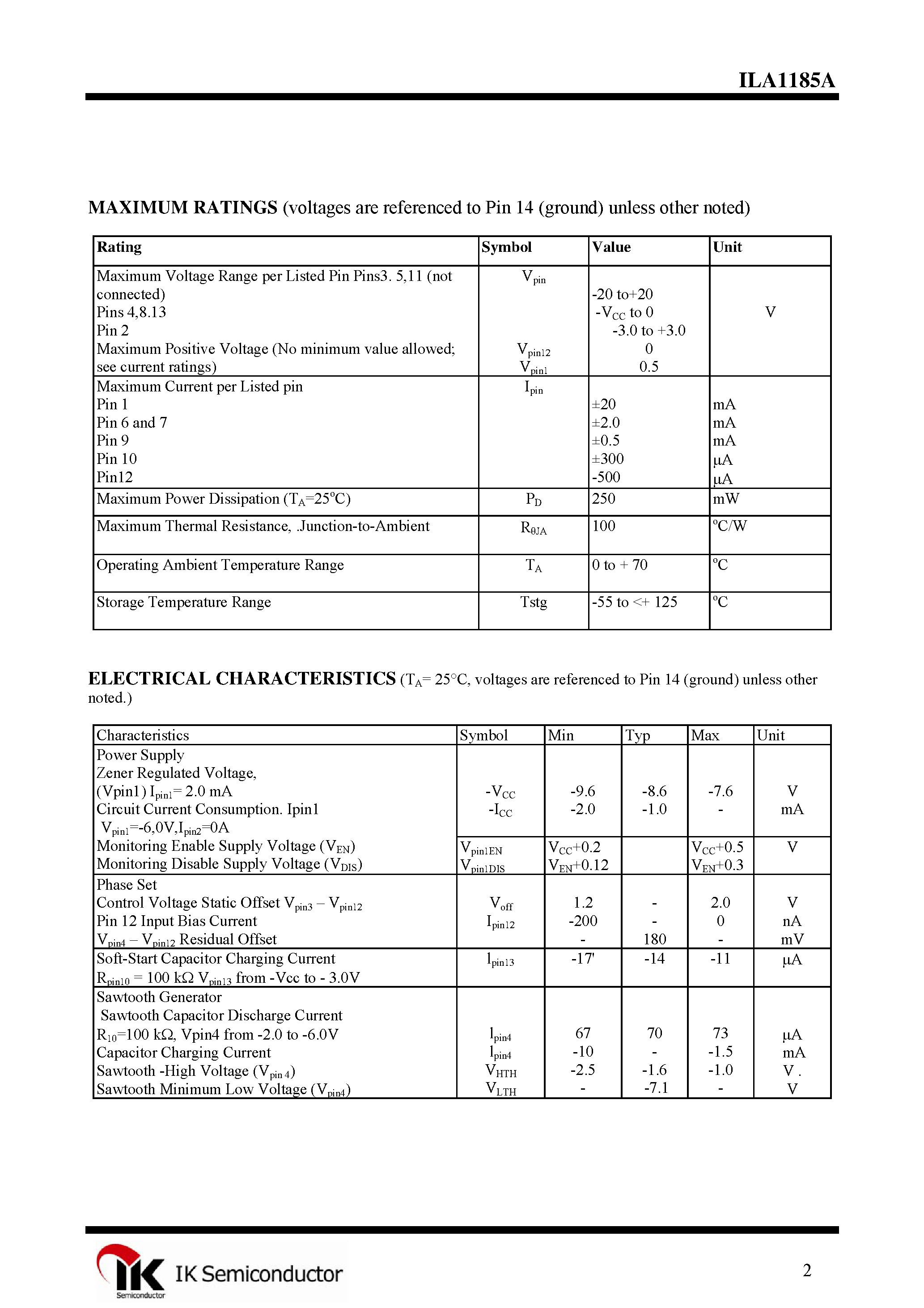 Datasheet ILA1185A - Triac Phase Angle Controller page 2