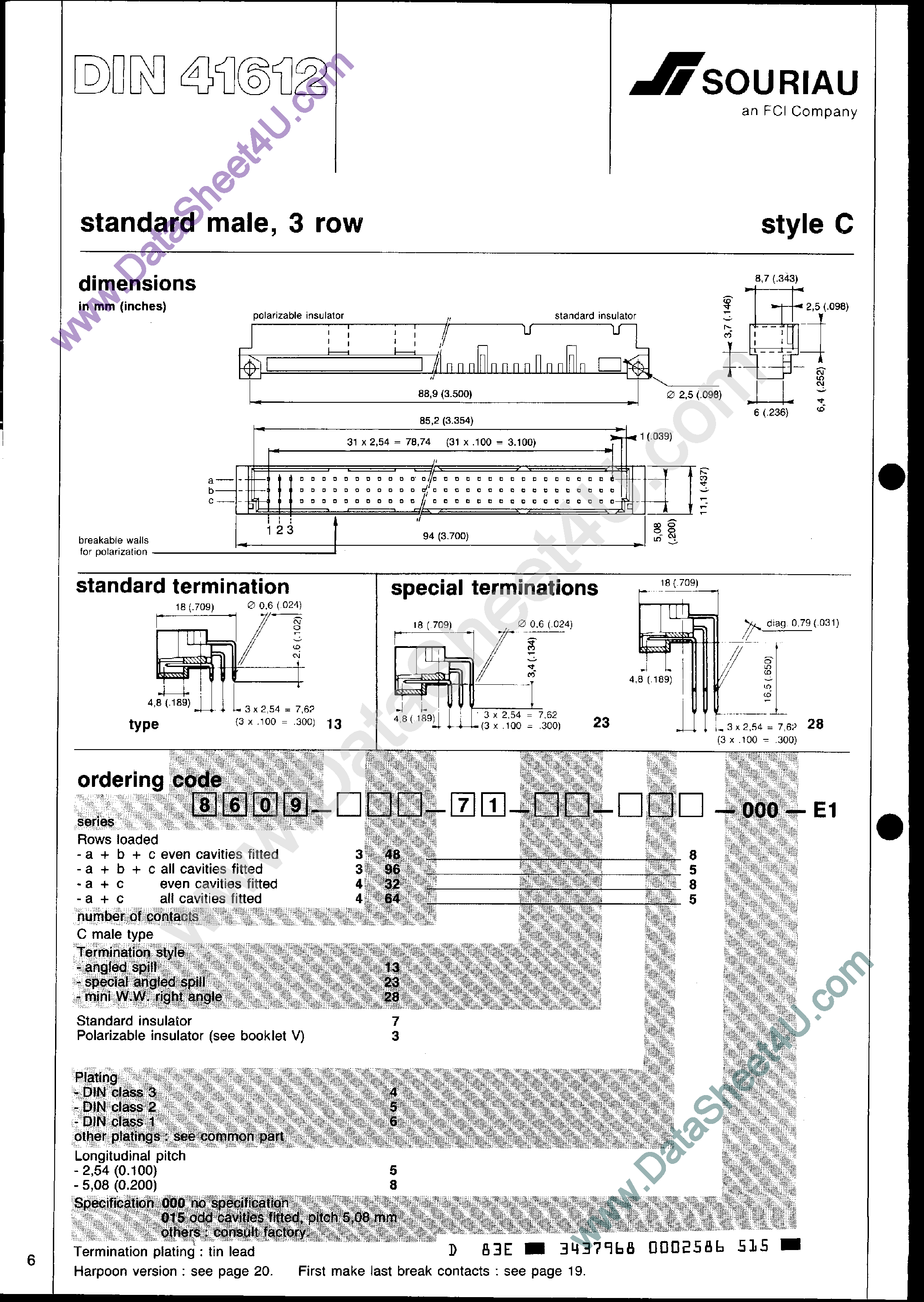 Datasheet 8609-348-xxxx - (8609-Series) Standard Male / 3 Row page 1