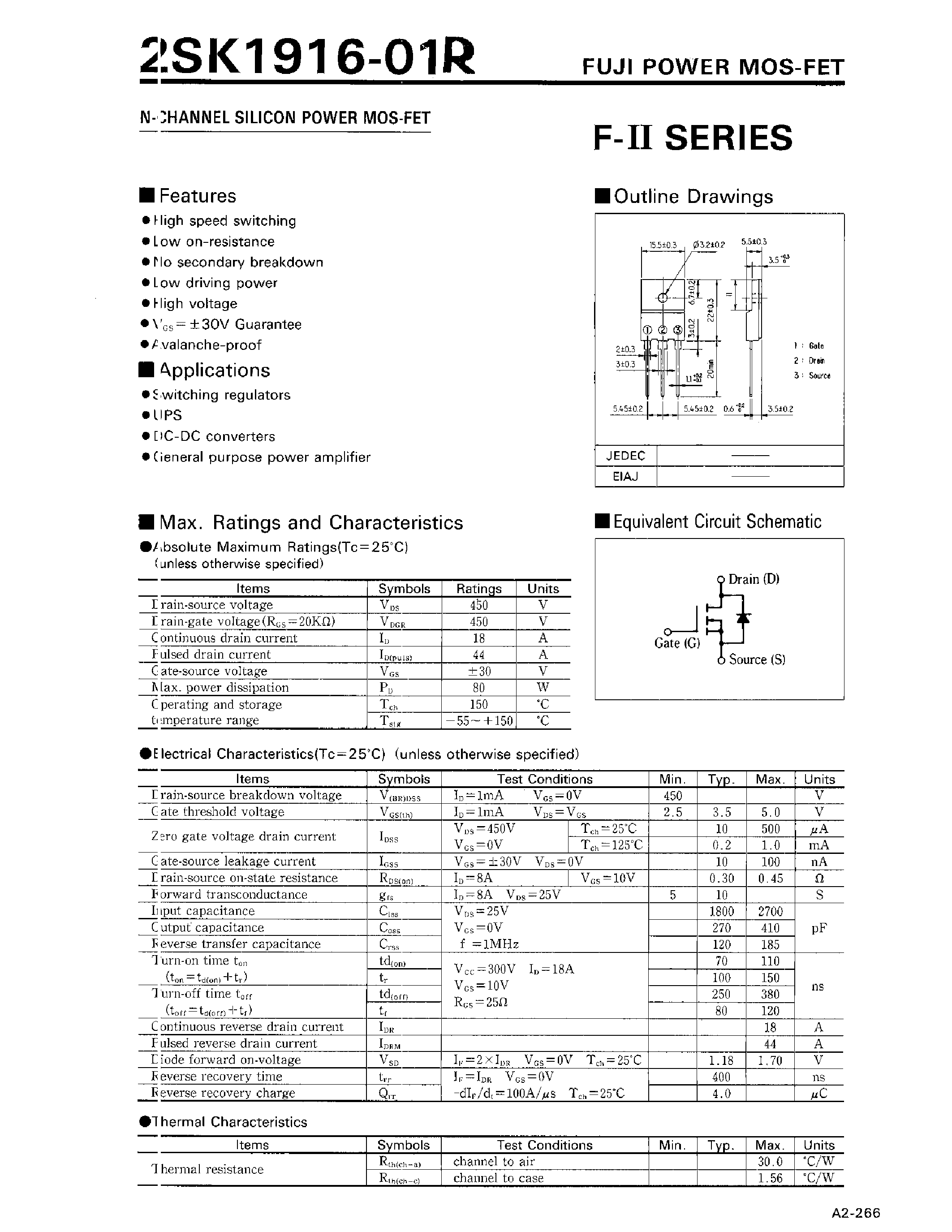 Даташит 2SK1916-01R - N-CHANNEL SILICON POWER MOS-FET страница 1