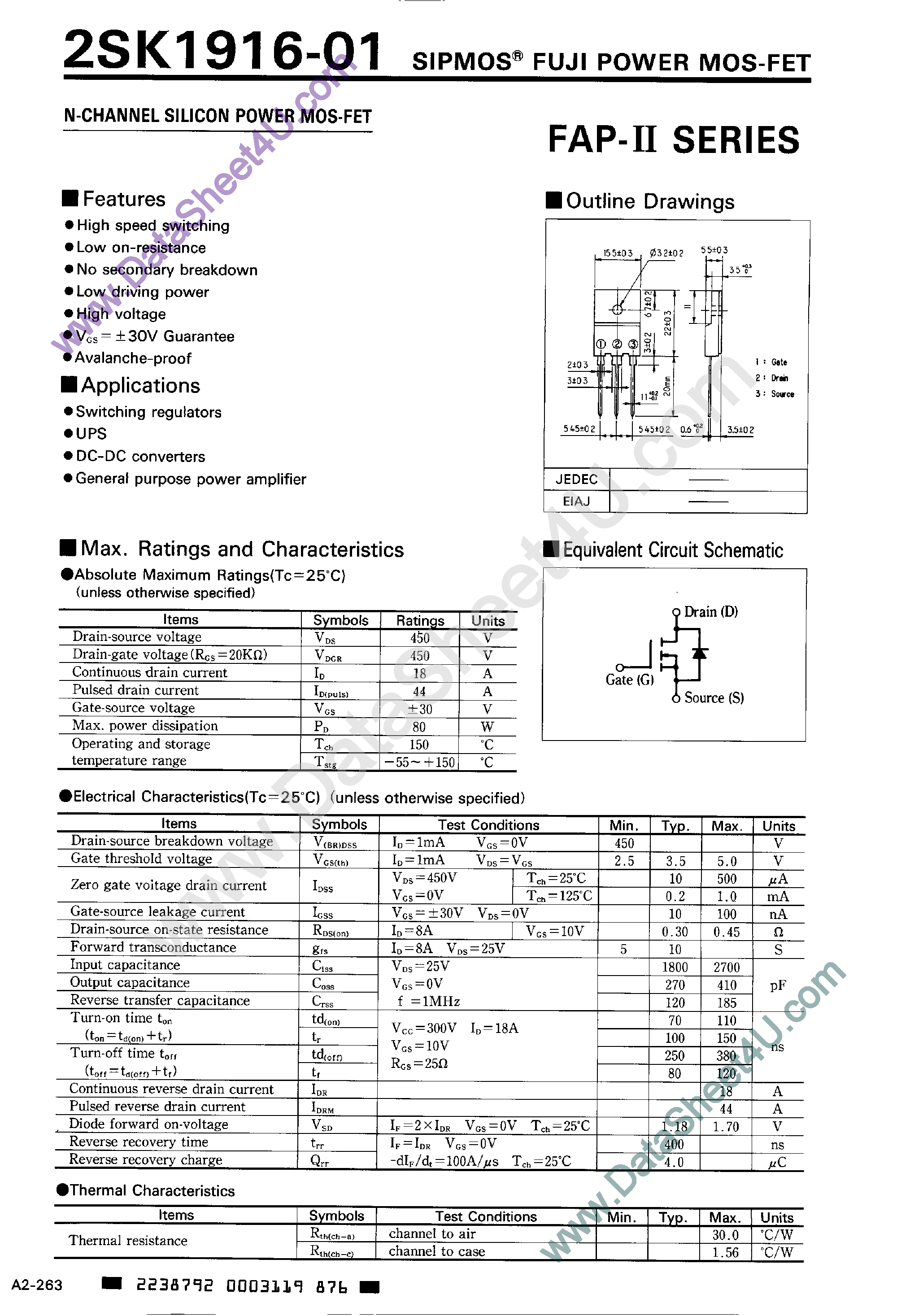 Даташит 2SK1916-01 - N-CHANNEL SILICON POWER MOS-FET страница 1