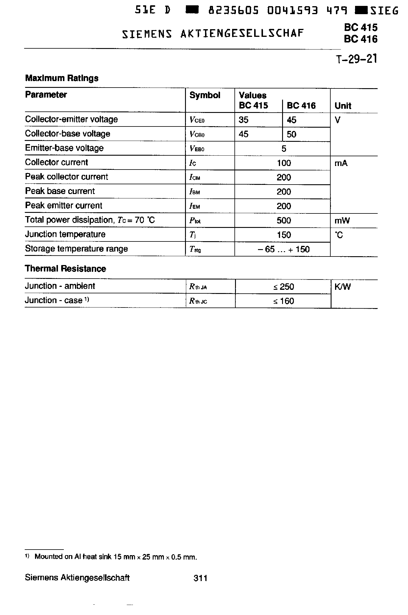 Даташит BC415 - (BC415 / BC416) PNP Silicon AF Transistors страница 2