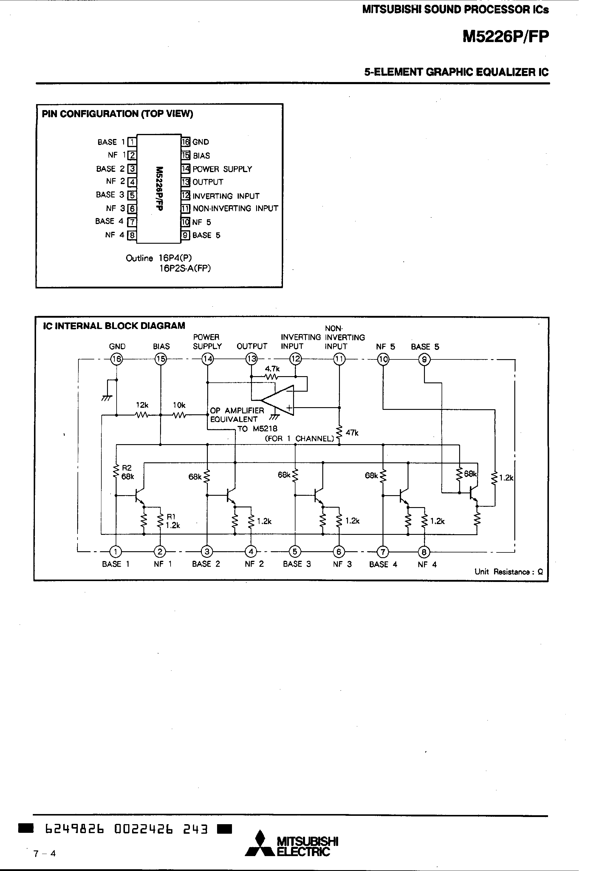 Datasheet M5226FP - (M5226P/FP) 5-element graphic equalizer IC page 2
