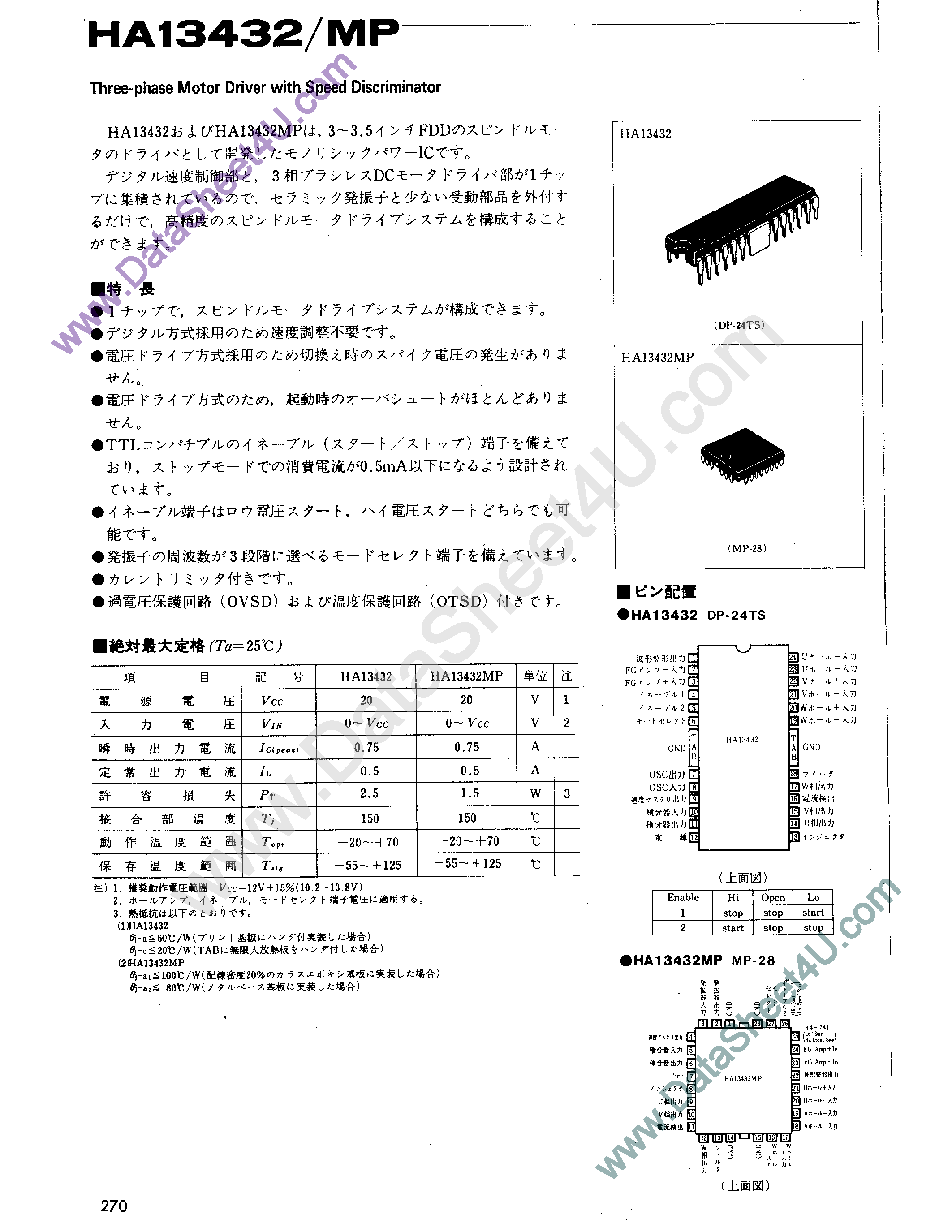 Даташит HA13432 - 3-Phase Motor Driver страница 1
