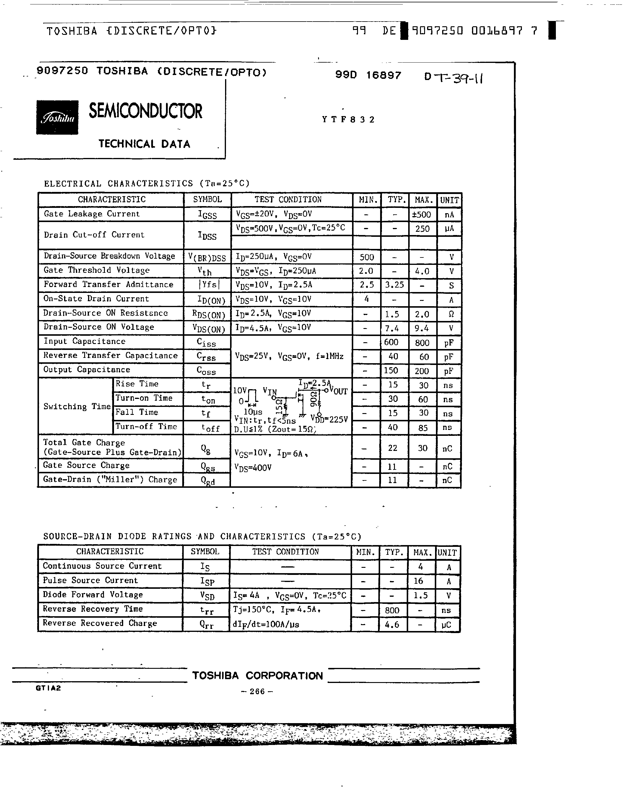 Datasheet YTF832 - Silicon N-Channel MOS Type page 2