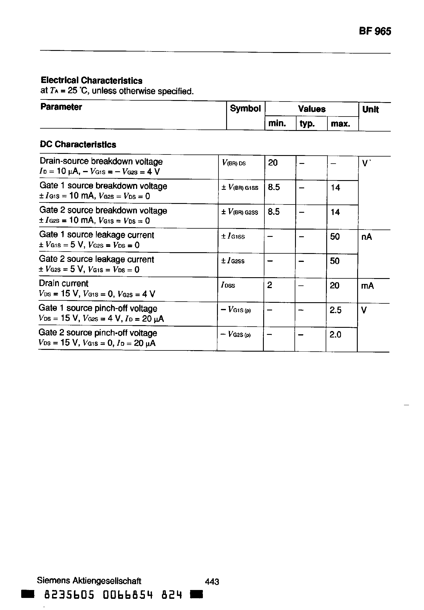 Datasheet BF965 - Silicon N-Channel MOSFET Tetrode page 2