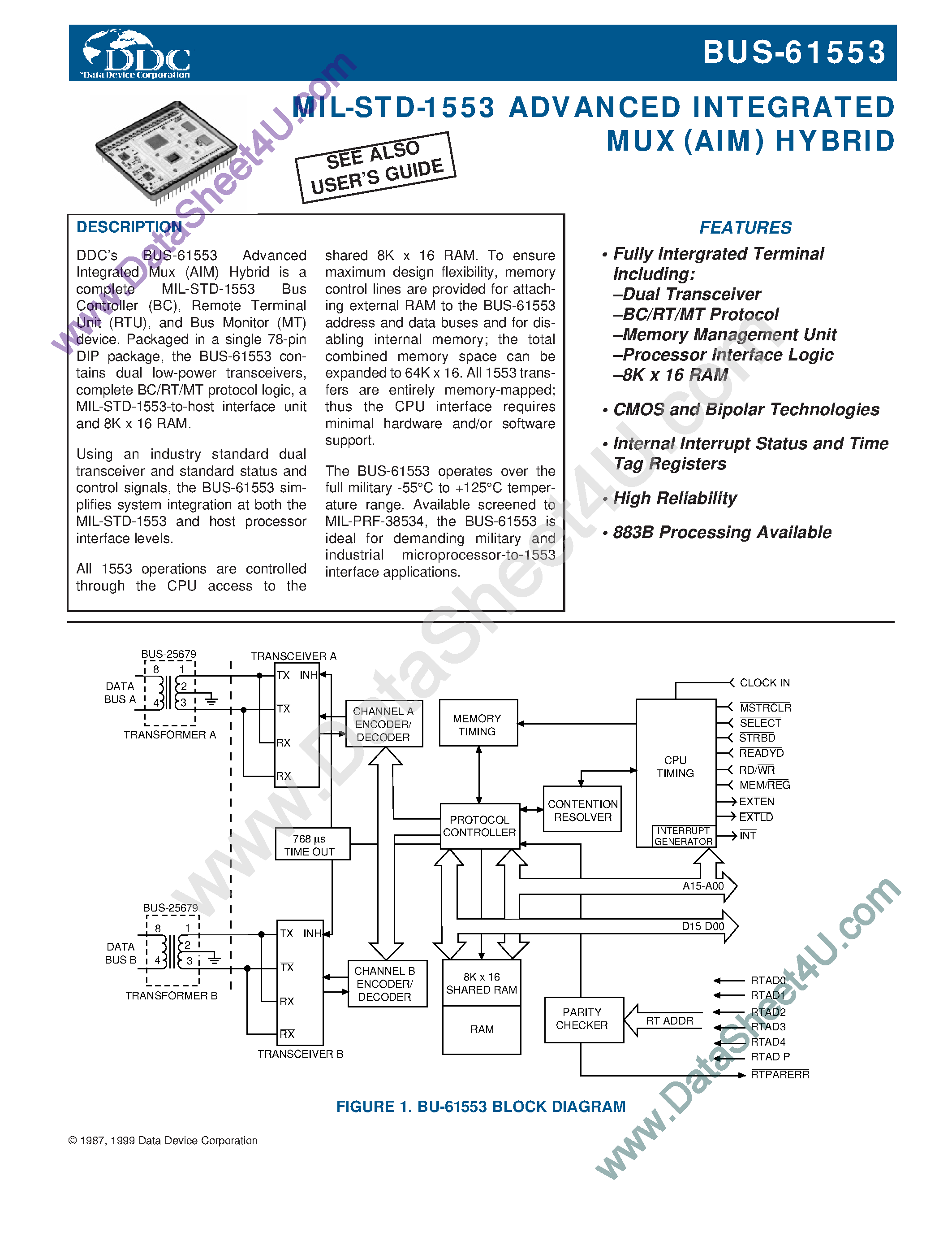 Datasheet BUS-61553 - Advanced Integrated MUX Hybrid page 1