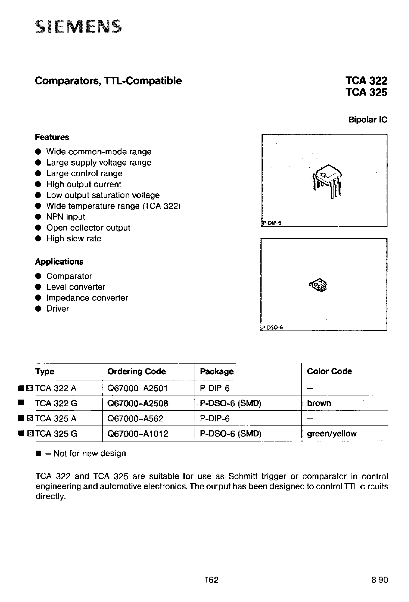 Datasheet TCA312 page 2 Datasheet TCA312 - (TCA312 / TCA315) Comparators with Darlington Input TTL-Compatible page 2