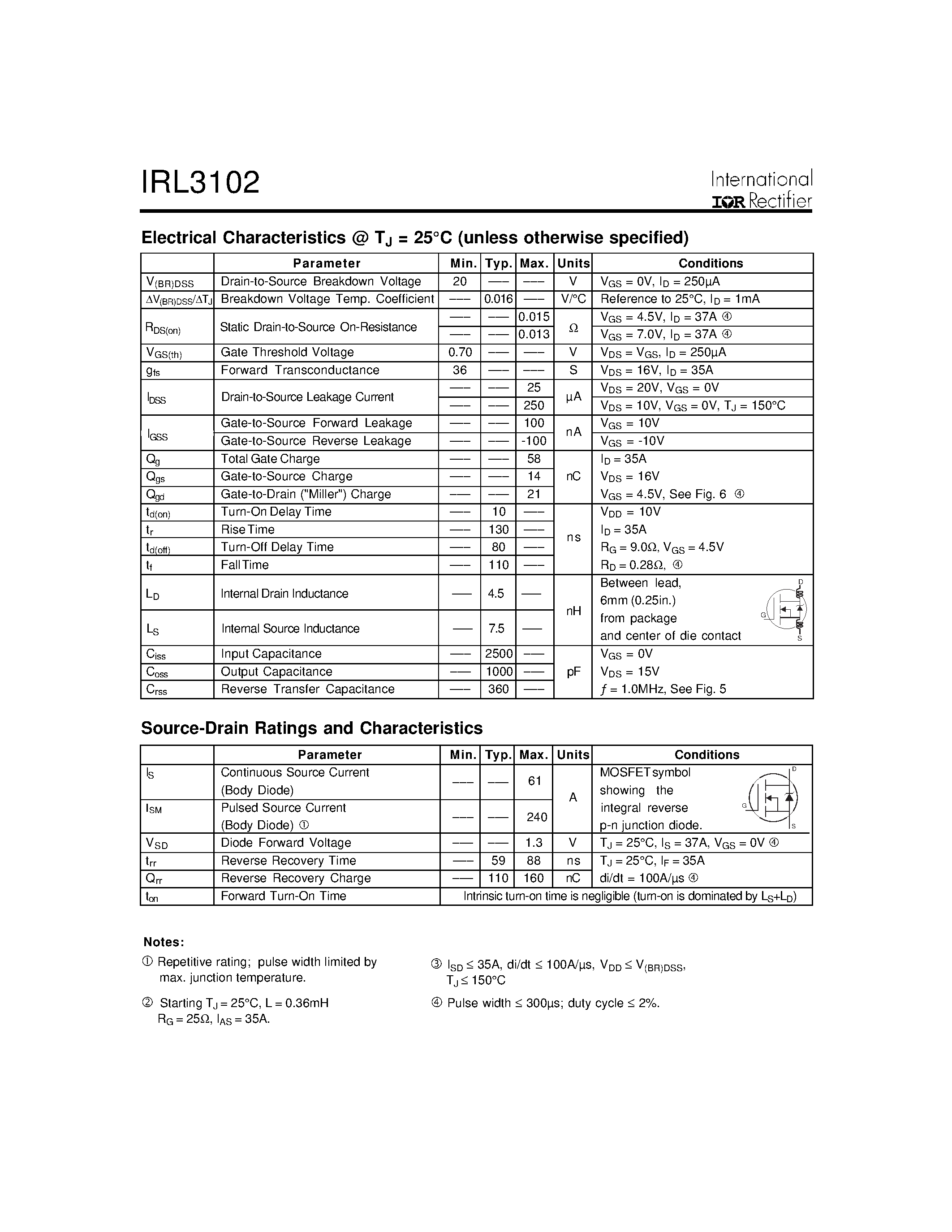 Datasheet IRL3102 page 2 Datasheet IRL3102 - Power MOSFET page 2