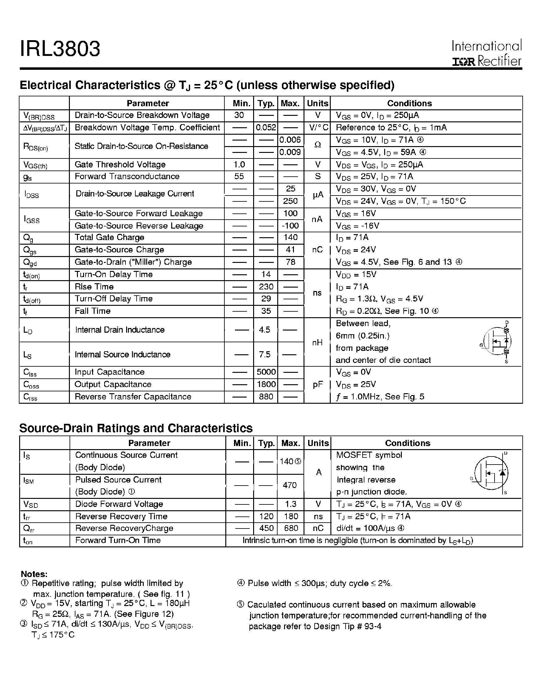 Datasheet IRL3803 page 2 Datasheet IRL3803 - Power MOSFET page 2