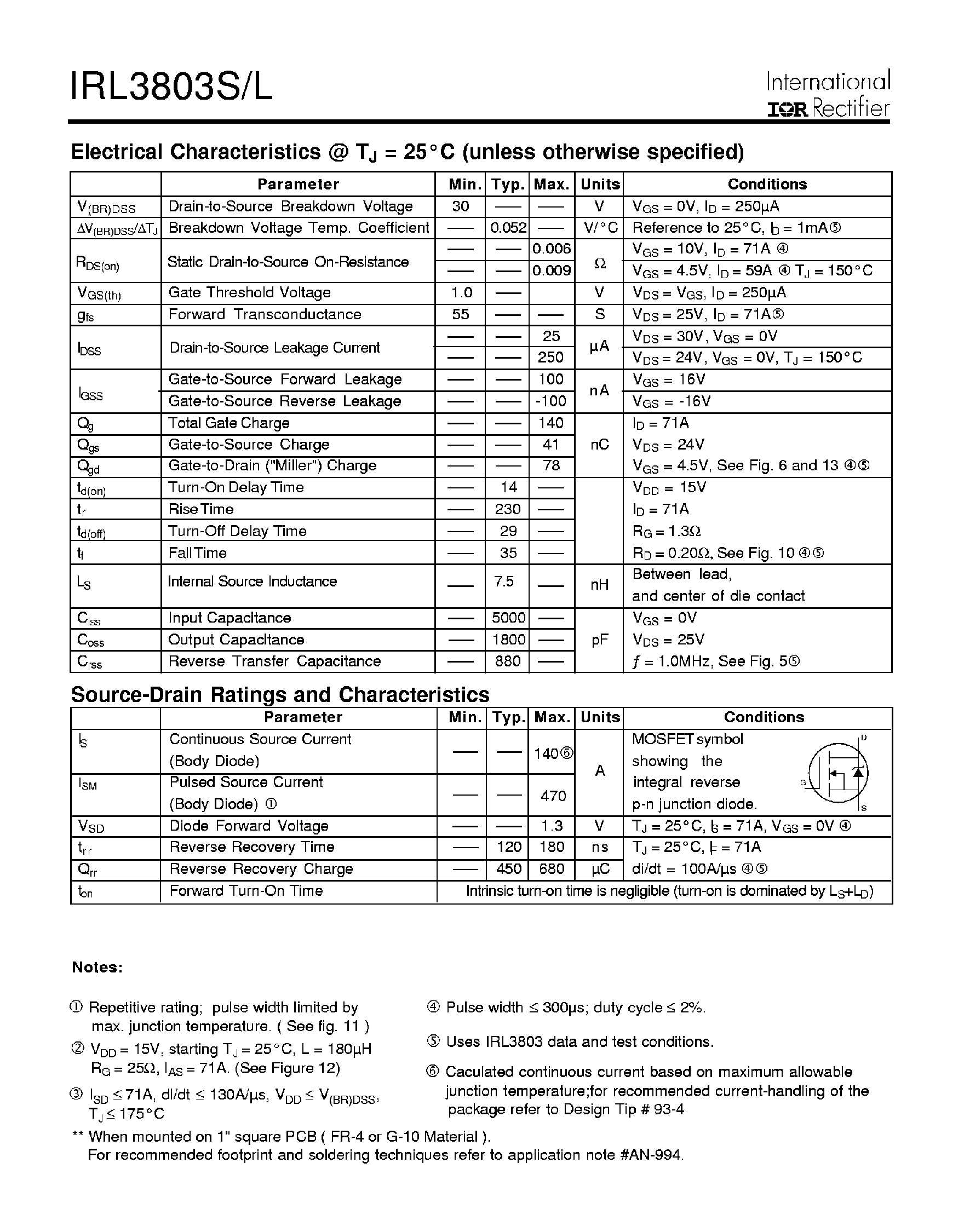 Datasheet IRL3803L page 2 Datasheet IRL3803L - Power MOSFET page 2