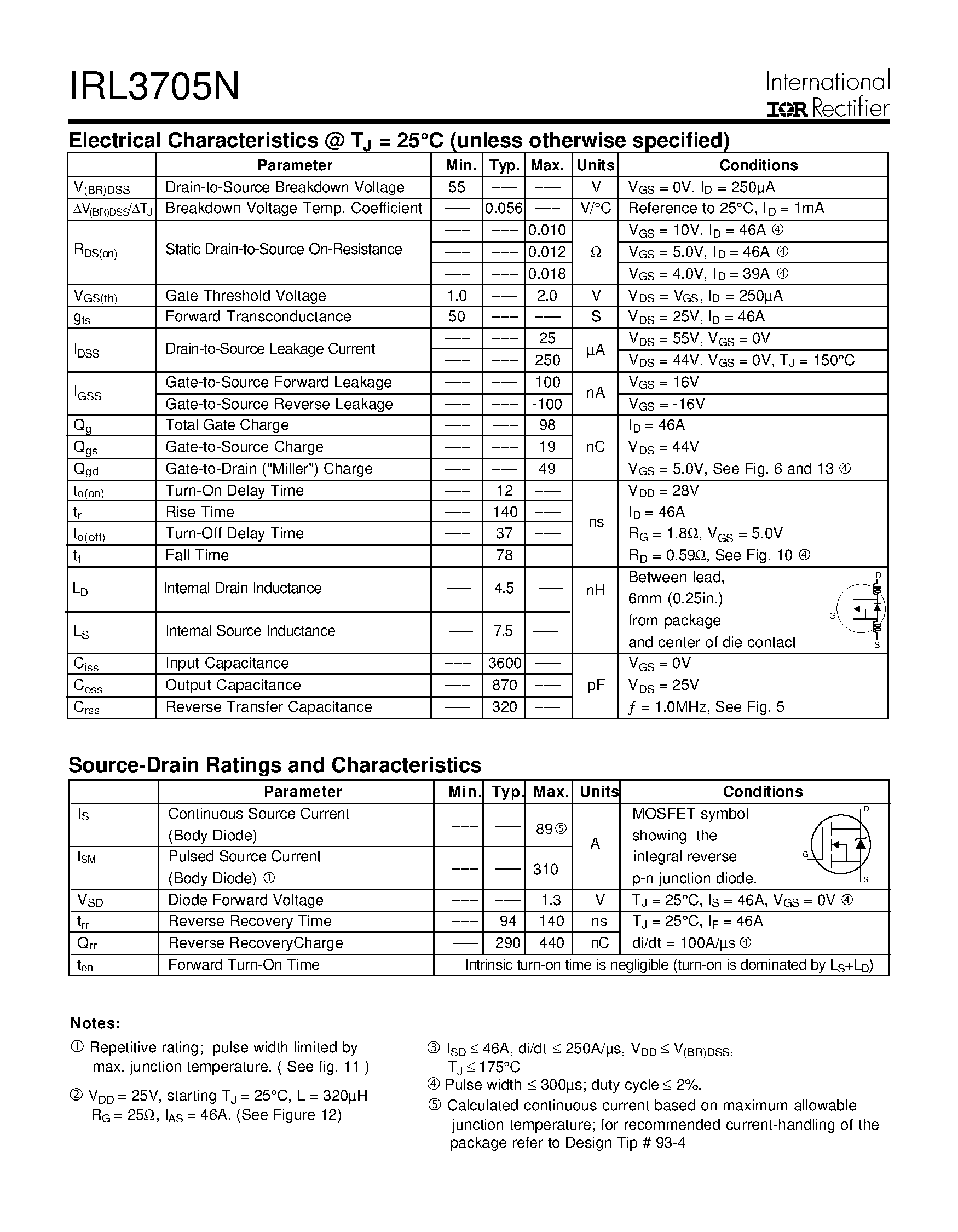 Datasheet IRL3705N - HEXFET Power MOSFET page 2