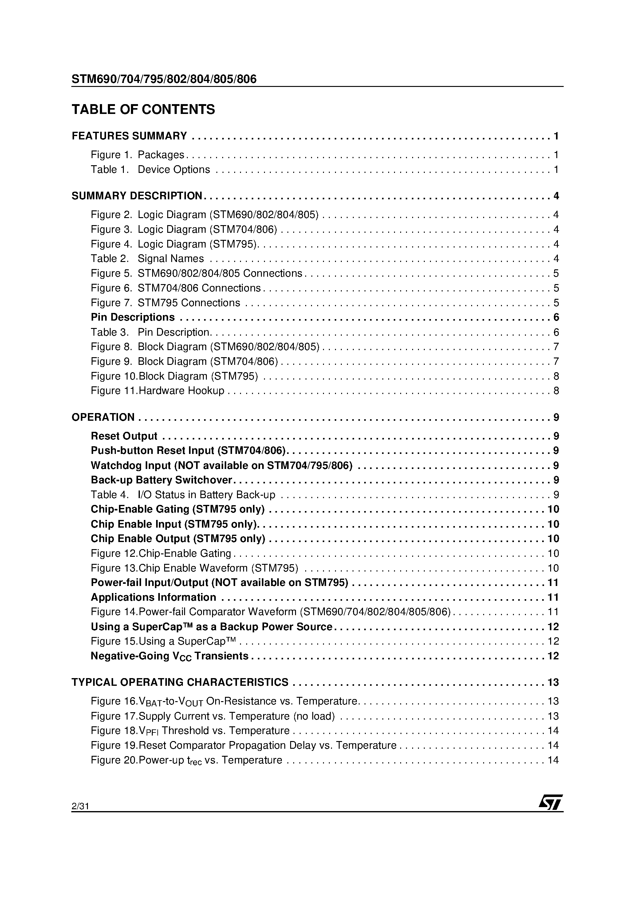 Datasheet STM690 - (STM690 - STM808) 3V Supervisor with Battery Switchover page 2