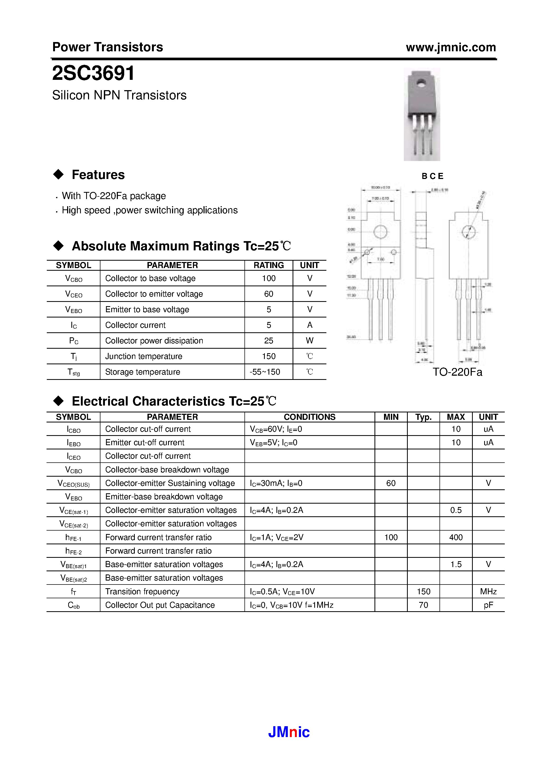 Datasheet 2SC3691 page 1 Datasheet 2SC3691 - Silicon NPN Transistors page 1